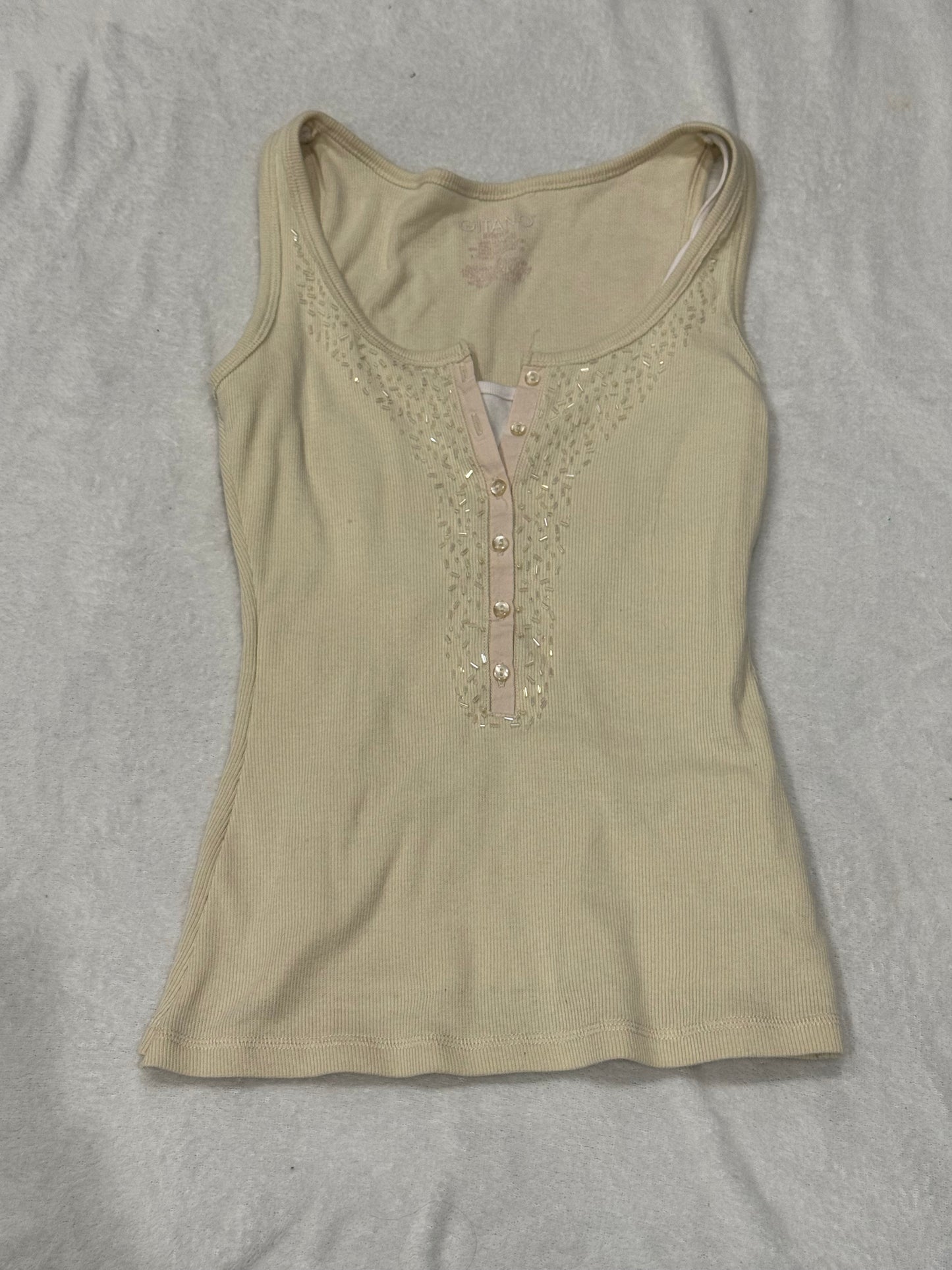 Y2K Beige Top with Buttons and Sequins