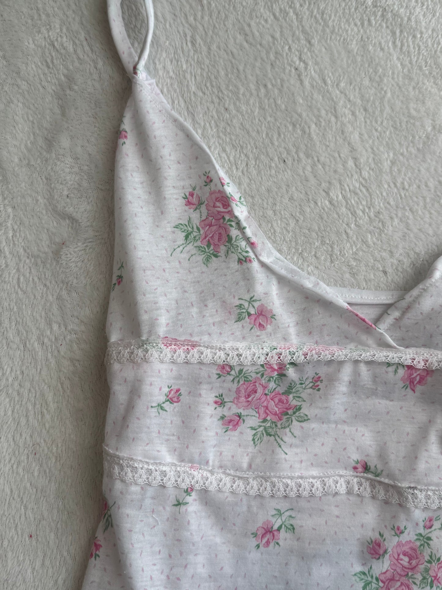 White and Pink Floral Top with Lace
