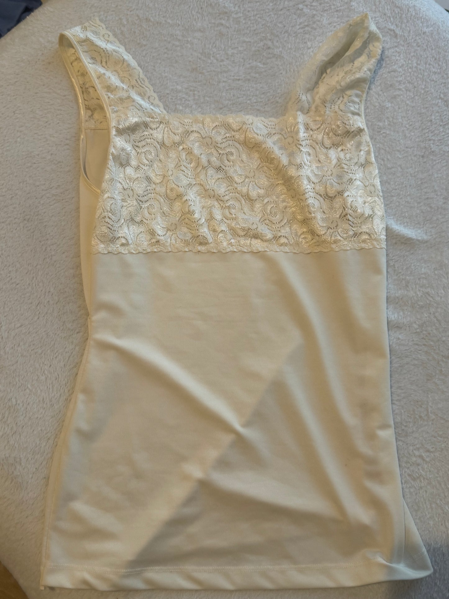 Off-White Fitted Top with Lace