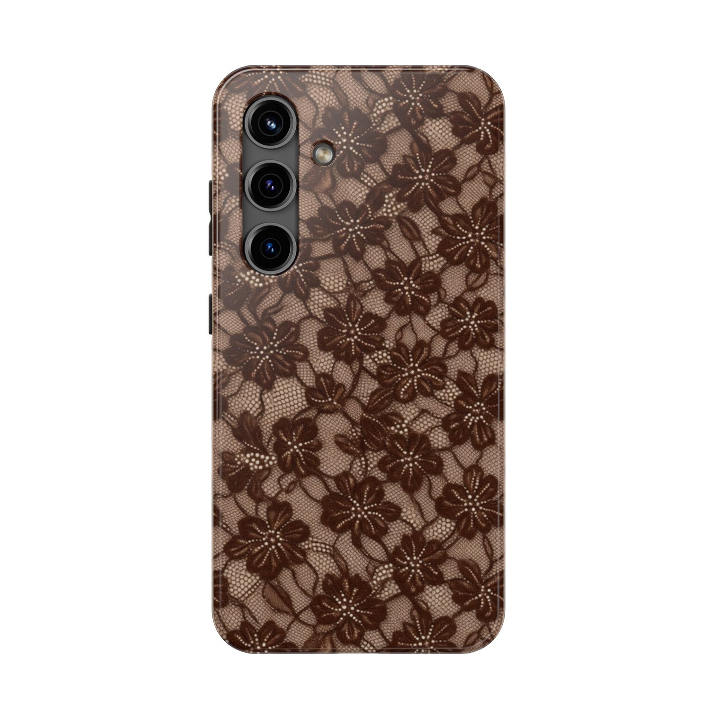 Brown Floral Lace - Protective Phone Case