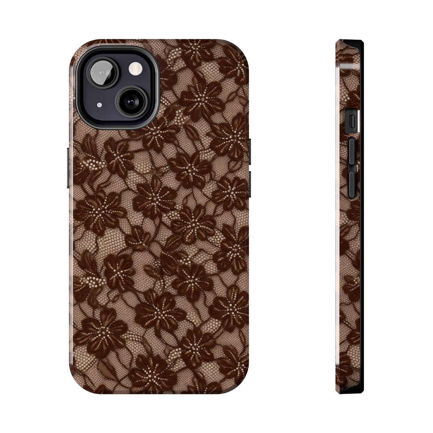 Brown Floral Lace - Protective Phone Case