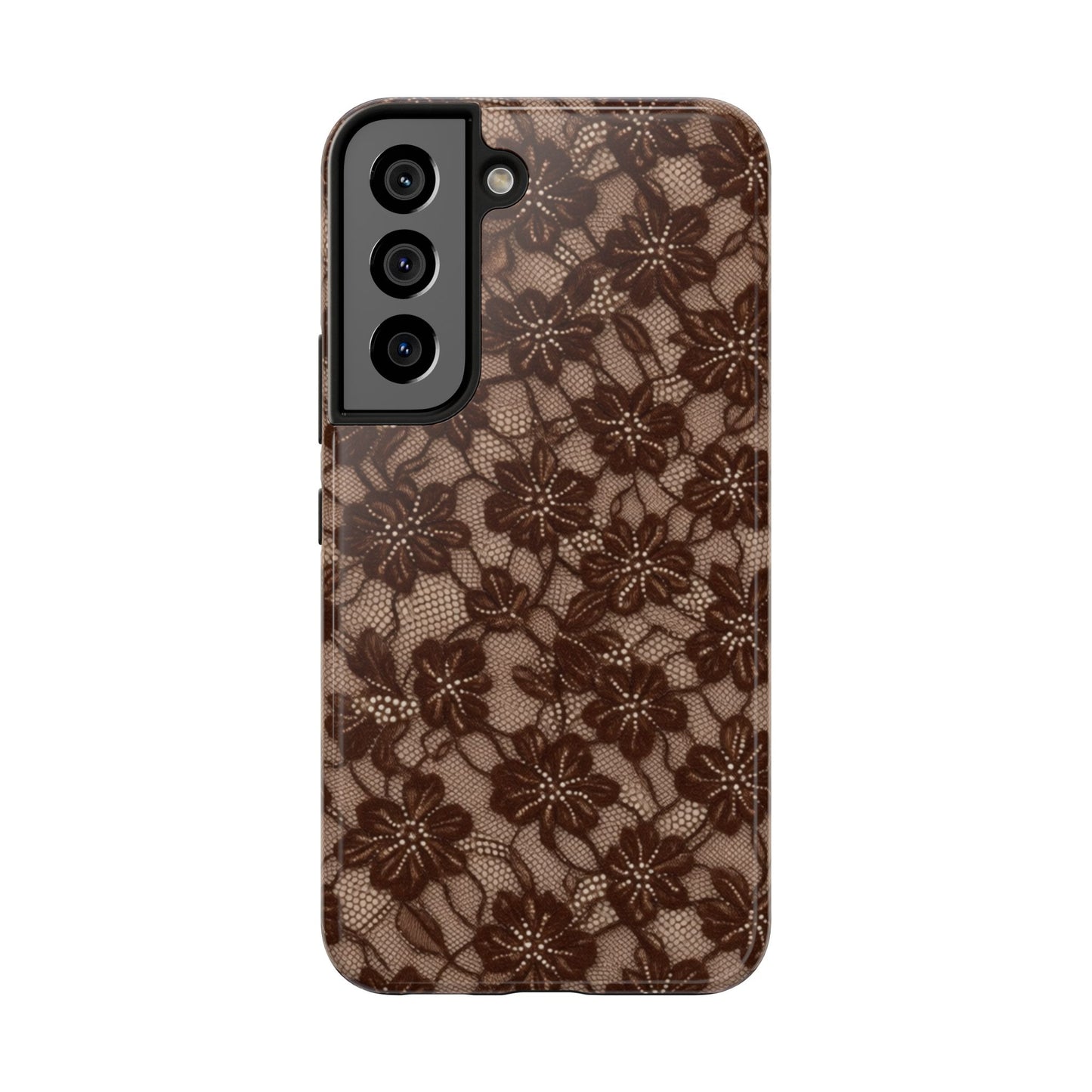 Brown Floral Lace - Protective Phone Case