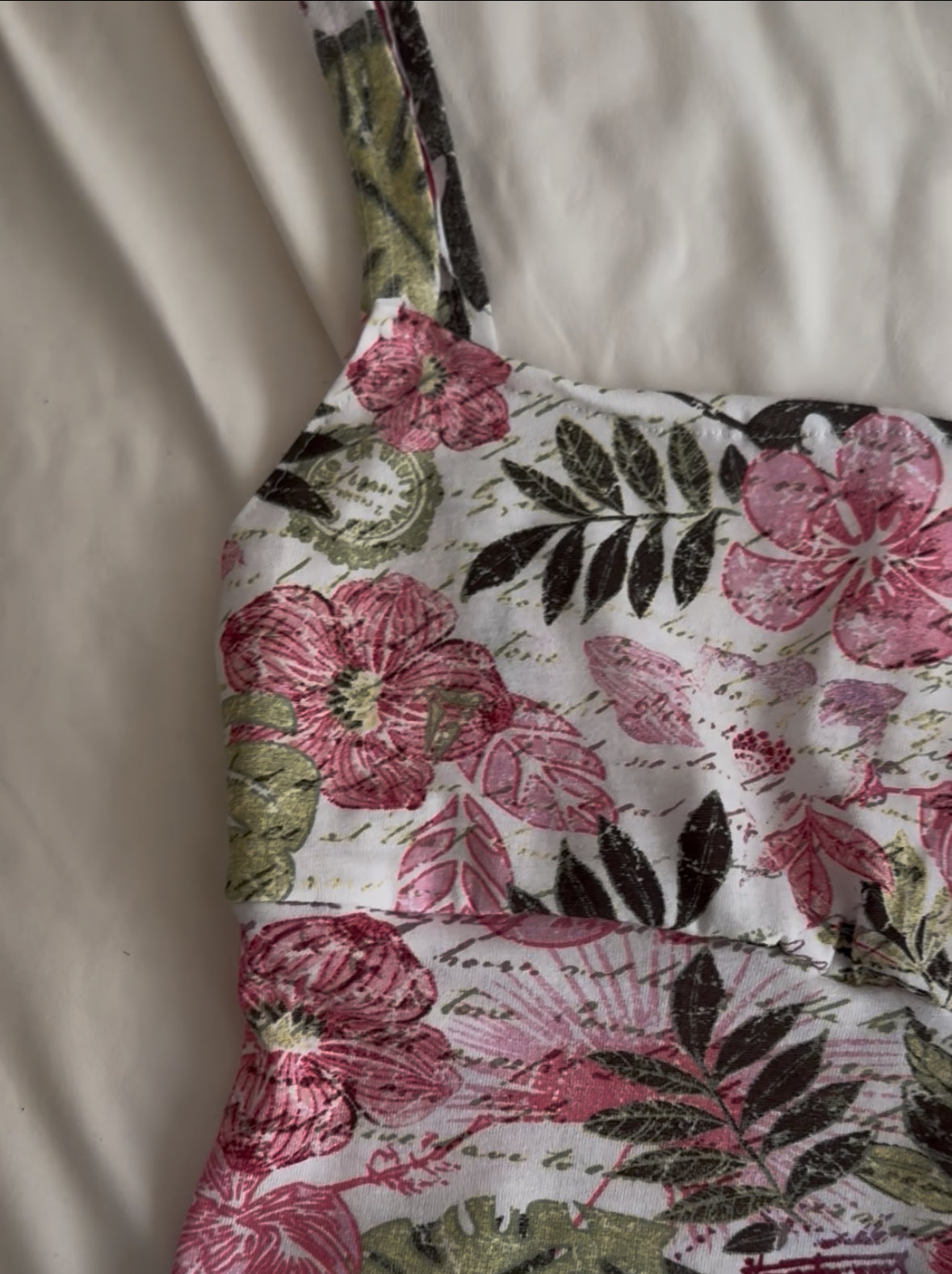 Gorgeous White Top with Pink and Green Floral Print