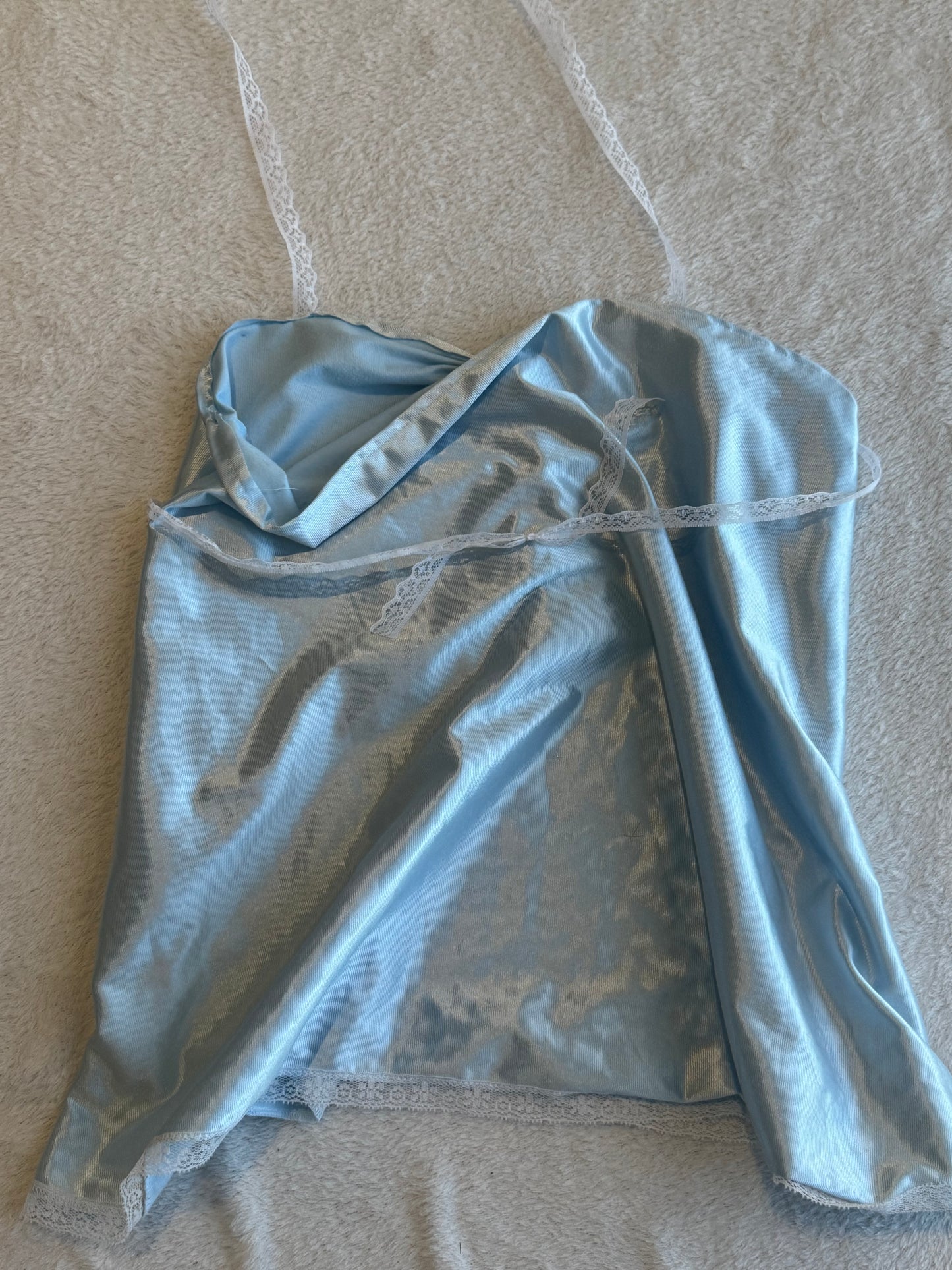 Light Blue Top with Lace Straps as Accents