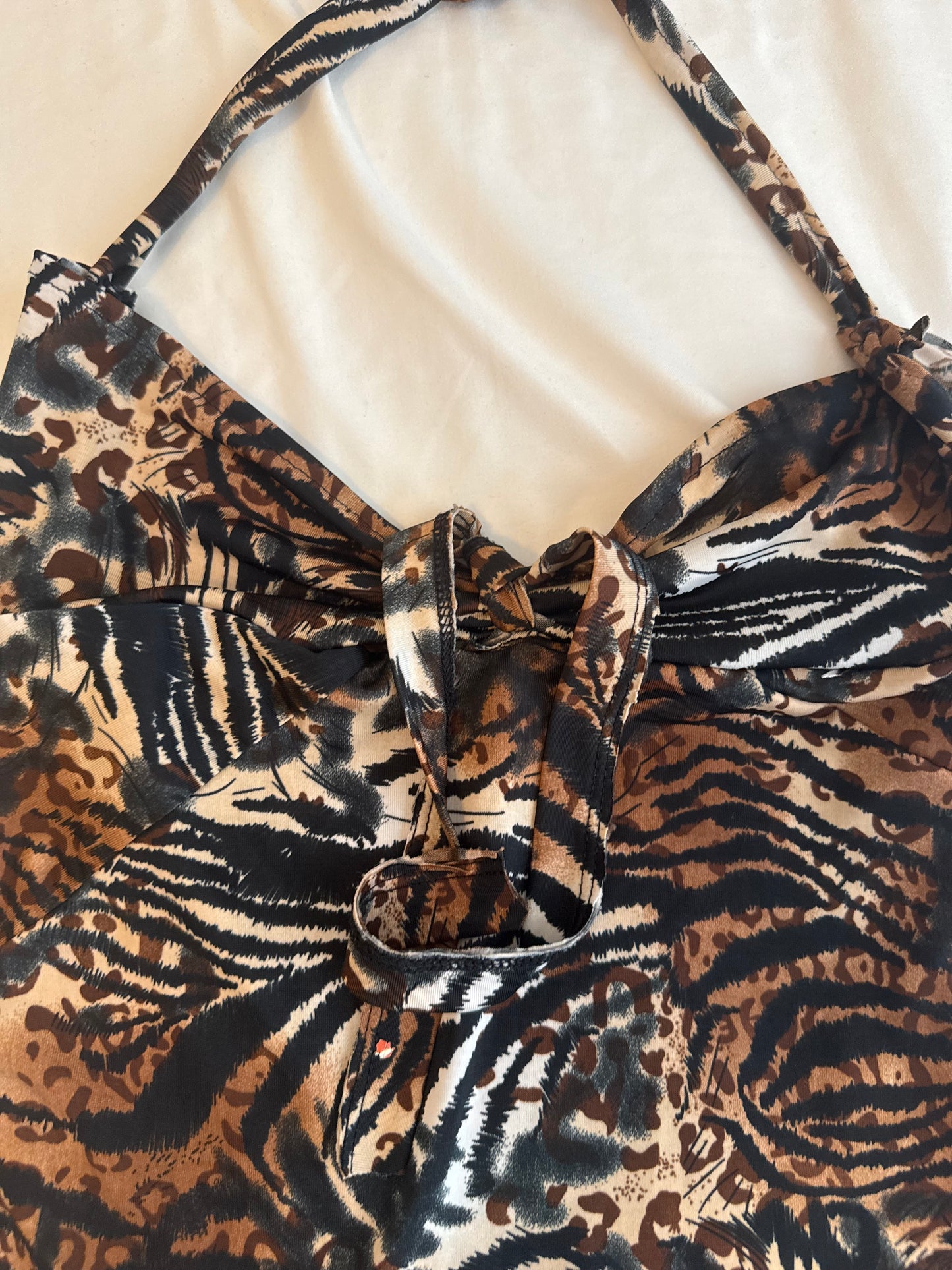 Animal Print Halter Top with Front Tie