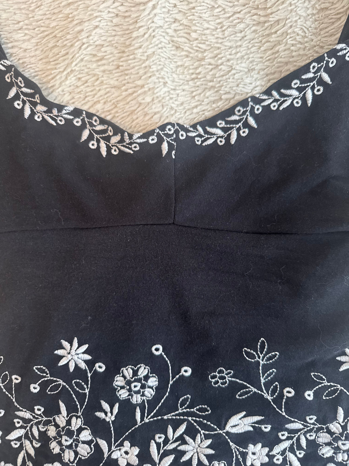 Black Top with White Floral Embroidery