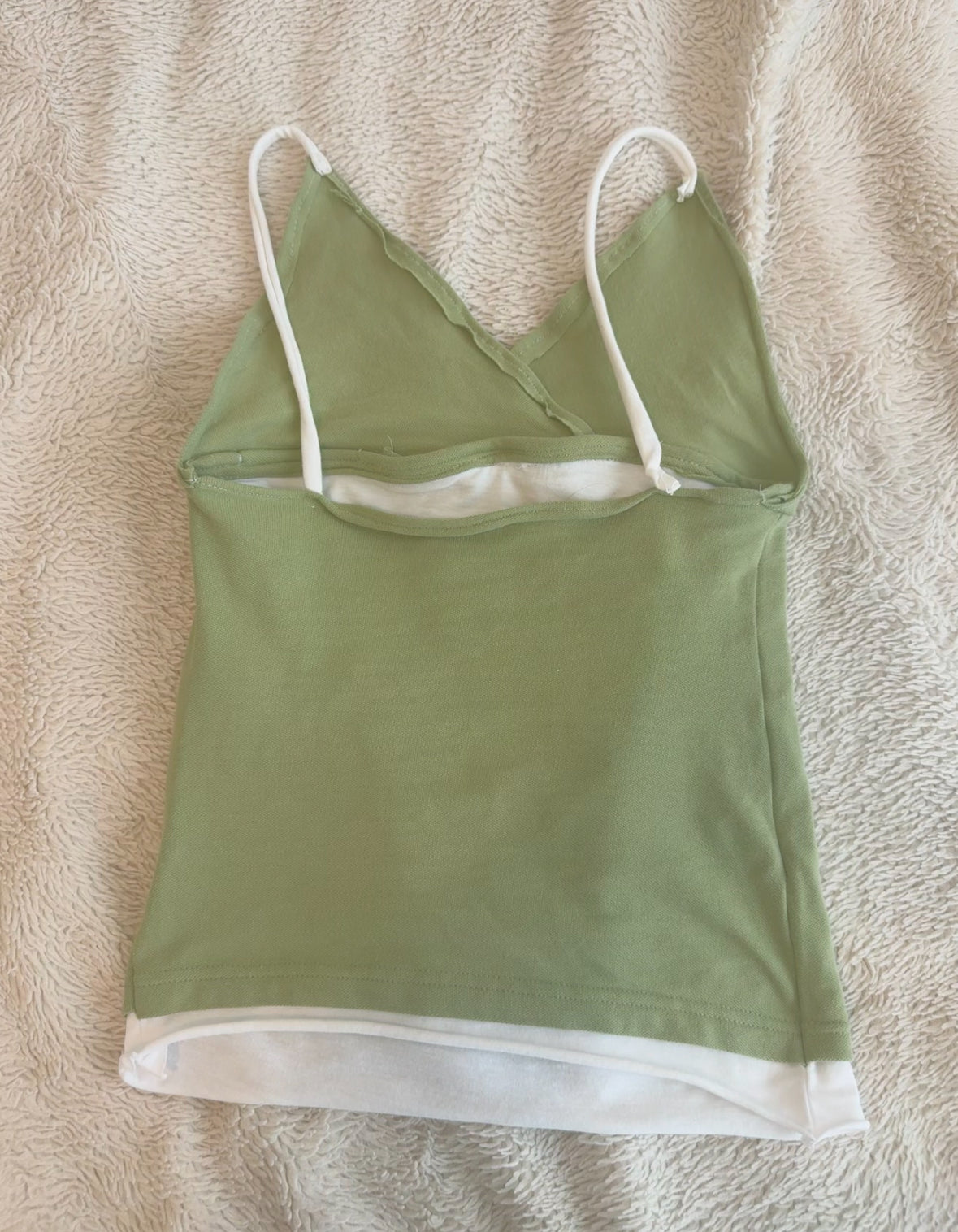 Fitted Green Top with White Straps and Waistband