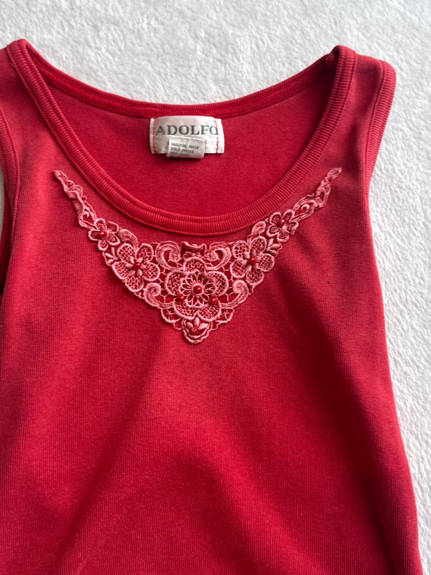 Red Top with Beads and Embroidery