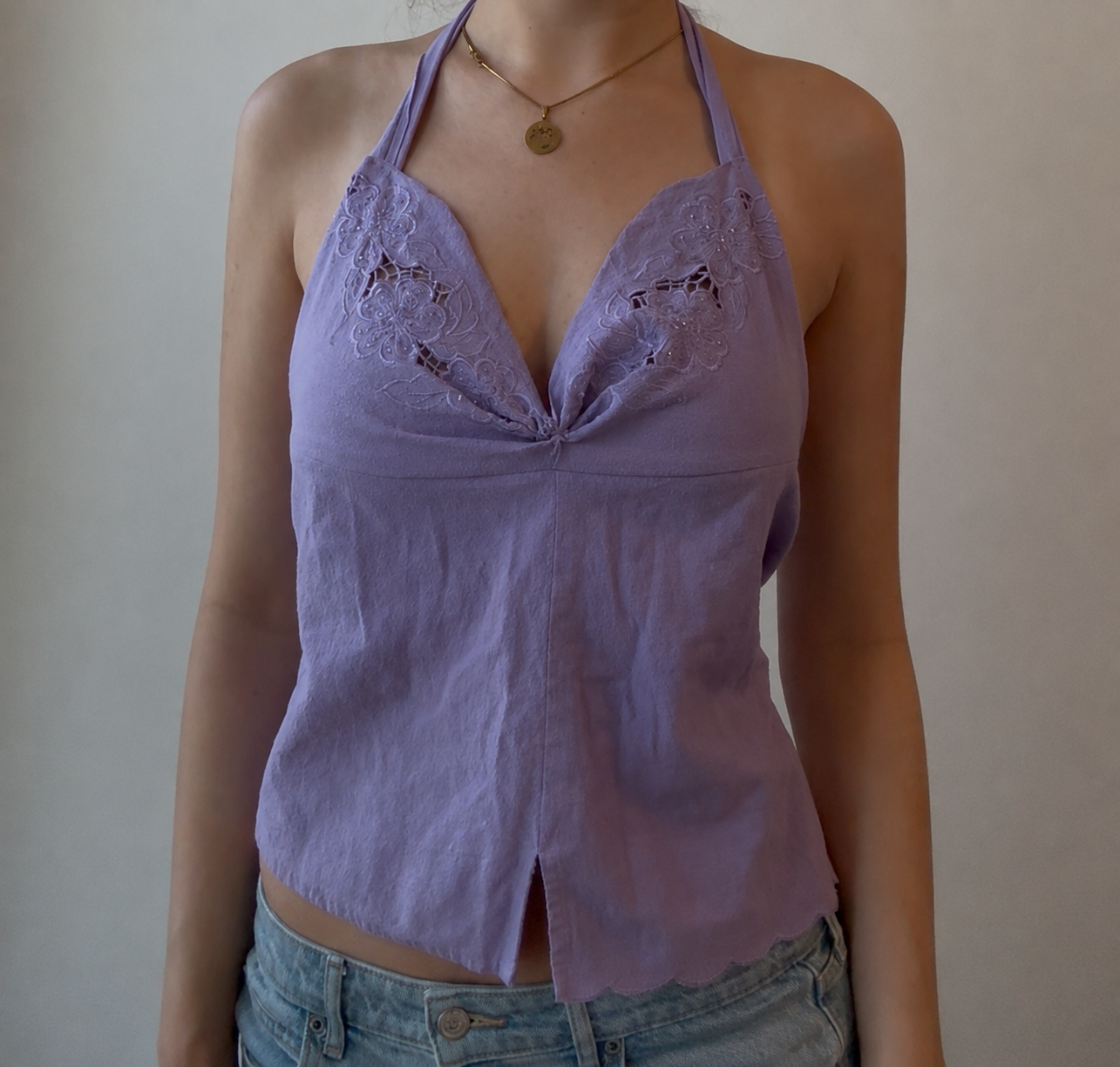 Purple Halter Top with Embroidery and Sequins