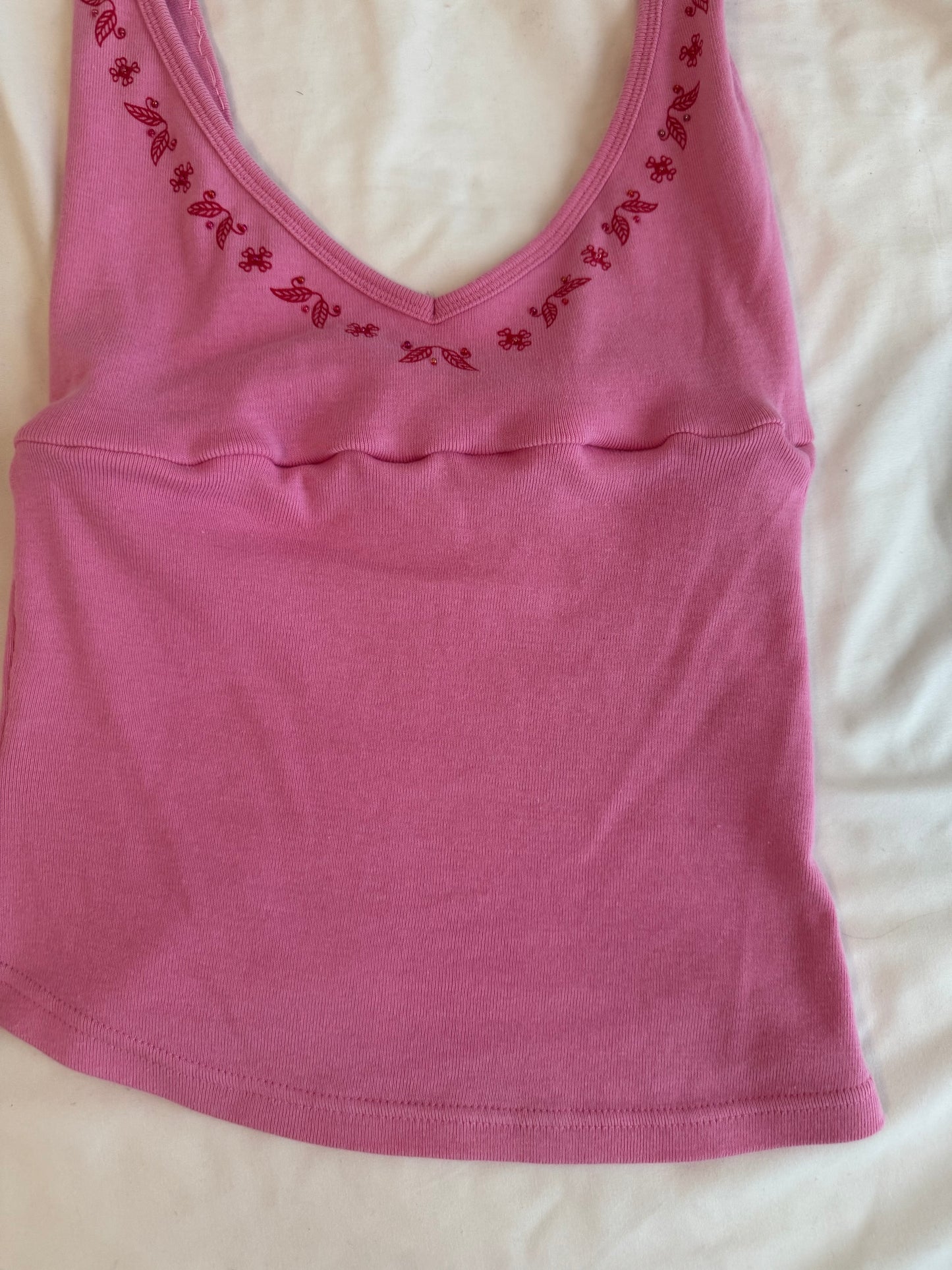 Pink Cami with Red Embroidery and Beading