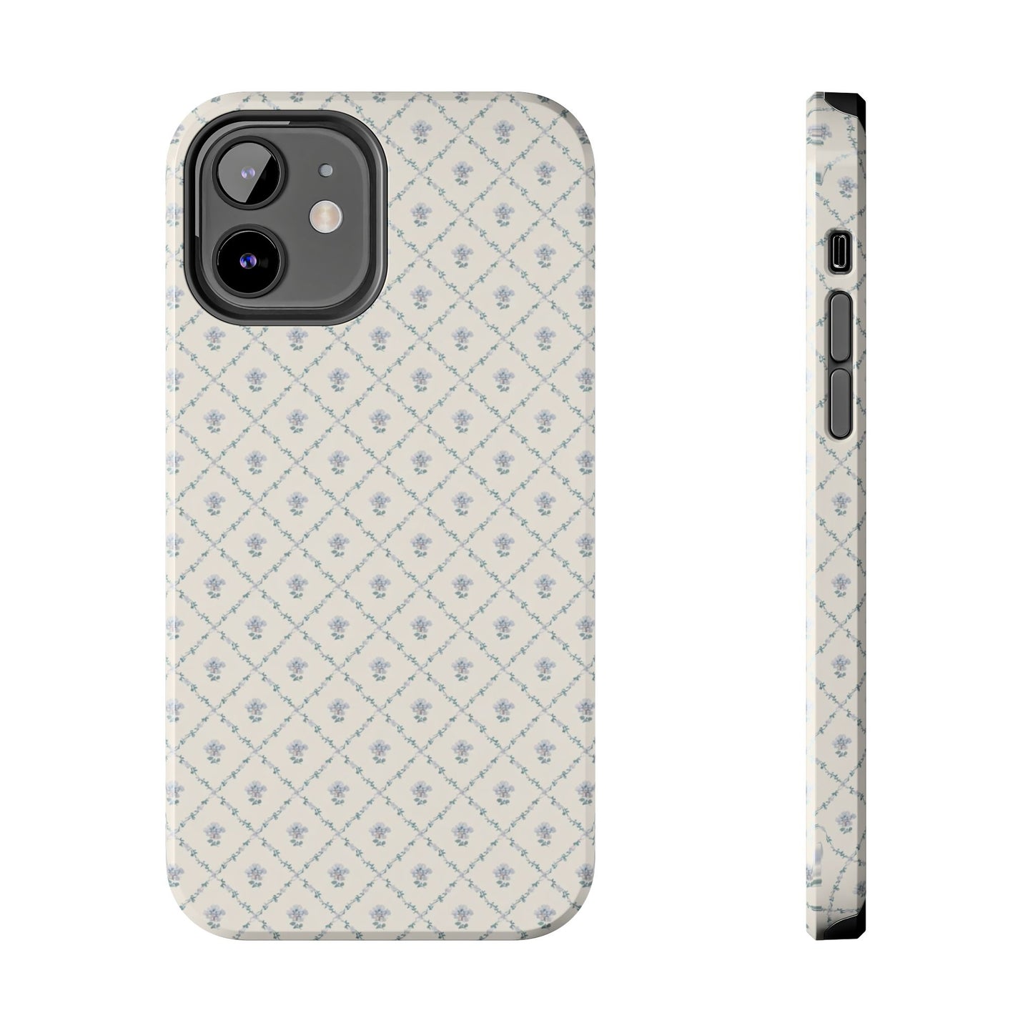 Vintage Blue Floral Wallpaper - Protective Phone Case