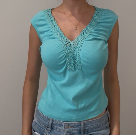 Blue Y2K top with Lace and Beading