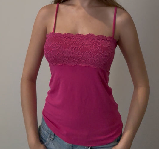 Y2K Pink Cami with Lace