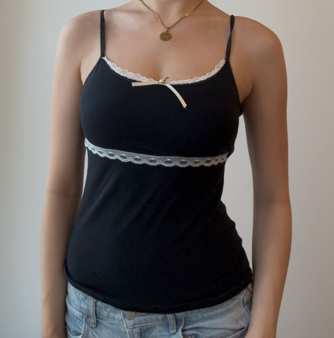 Black Cami with Lace, Rose, and Ribbon
