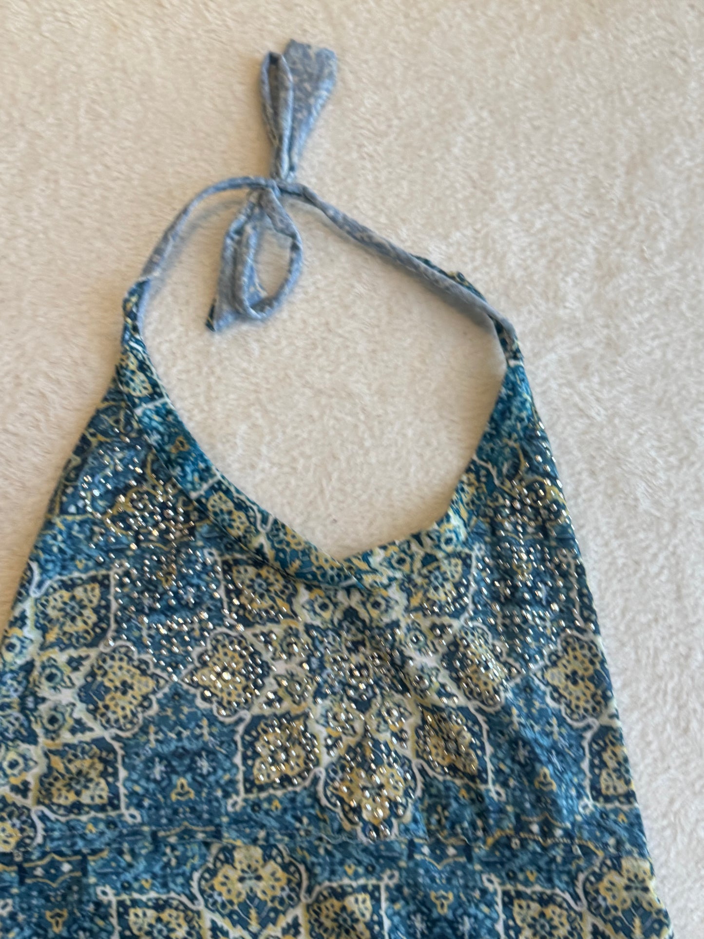 Blue and Yellow Halter Top with Unique Design