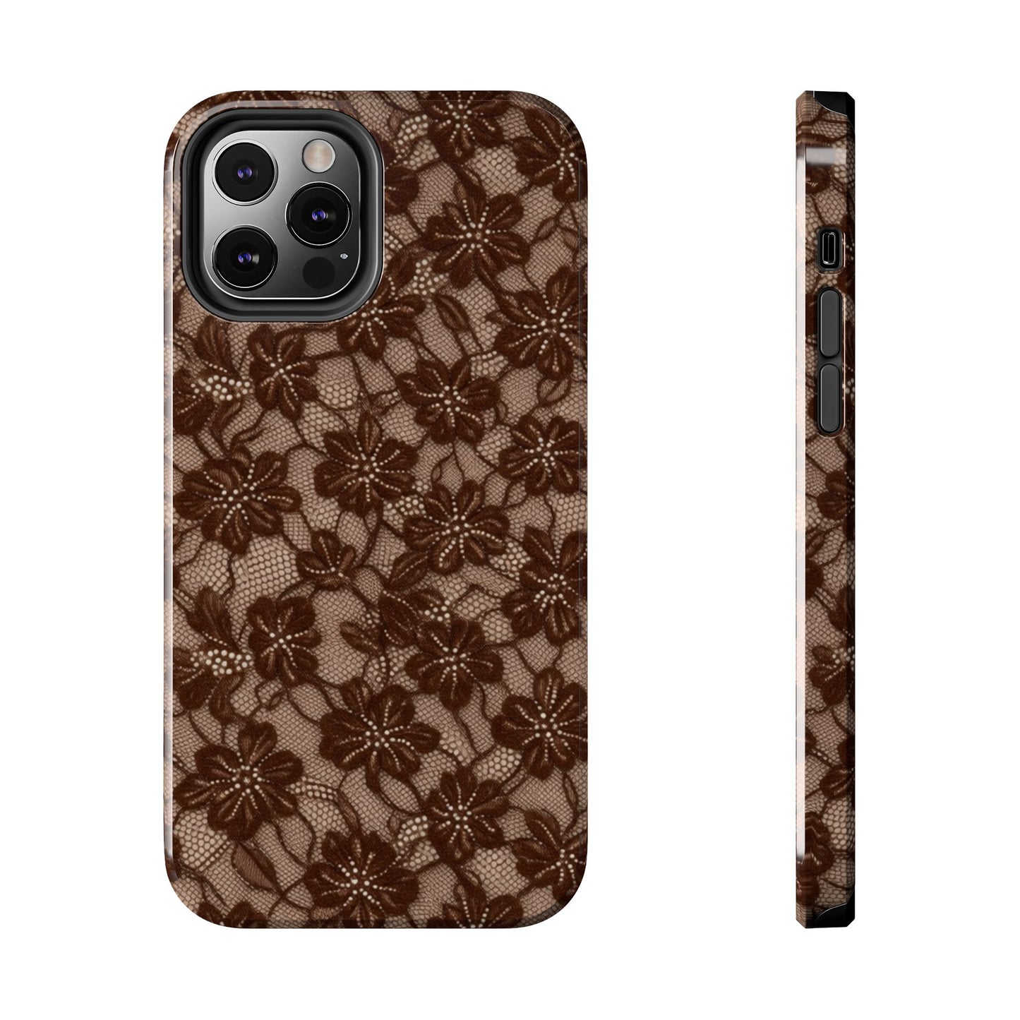 Brown Floral Lace - Protective Phone Case