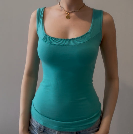 Teal Fitted Top with Ruffles