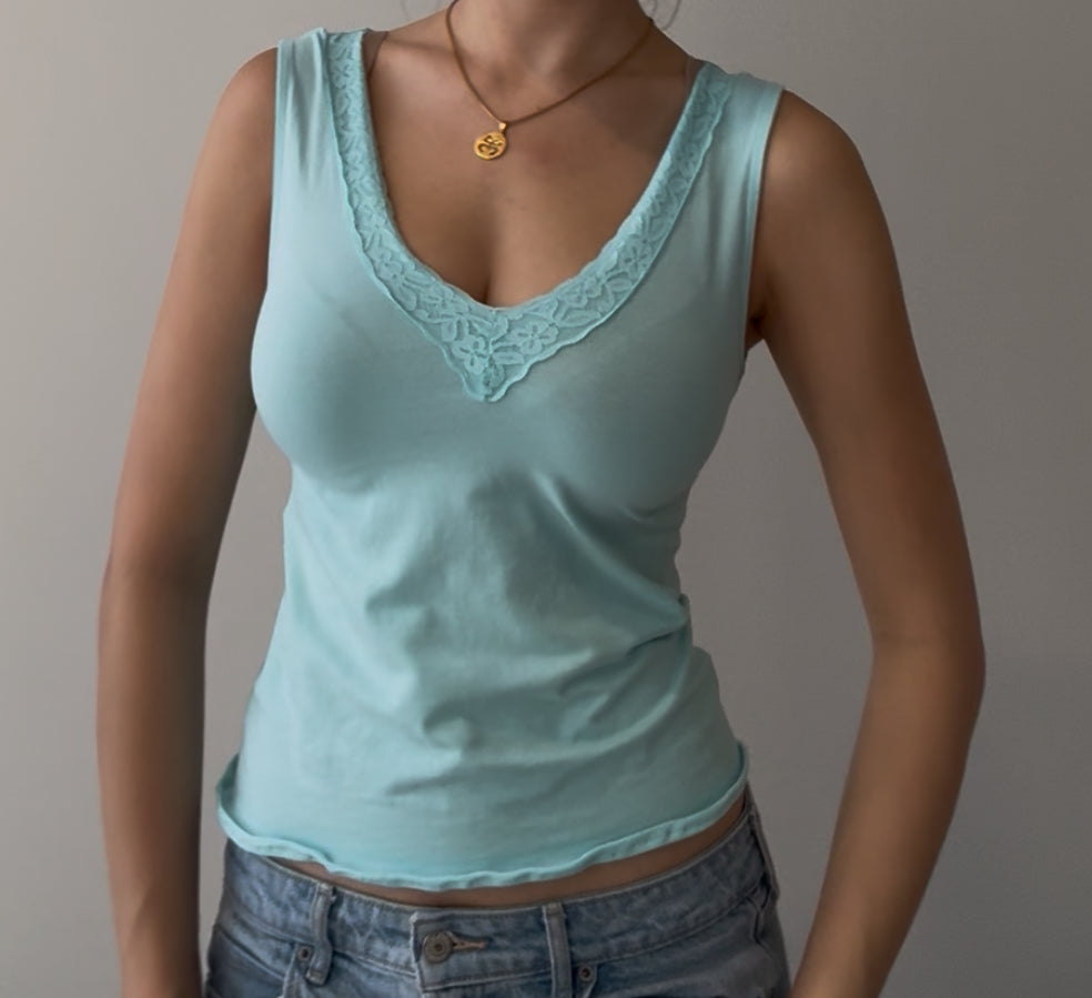 Light Blue Fitted Top with Lace