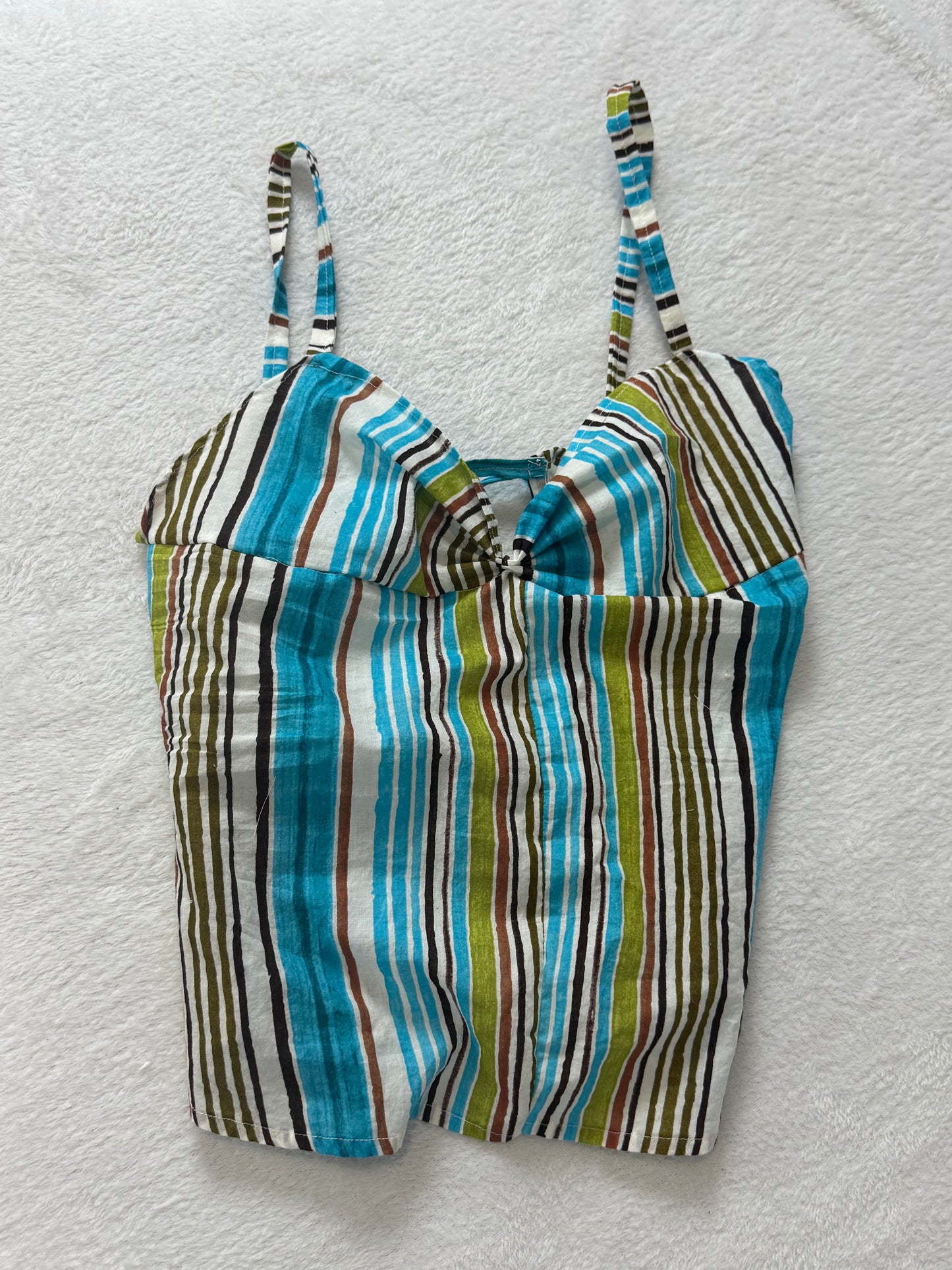 Blue and Green Striped Top