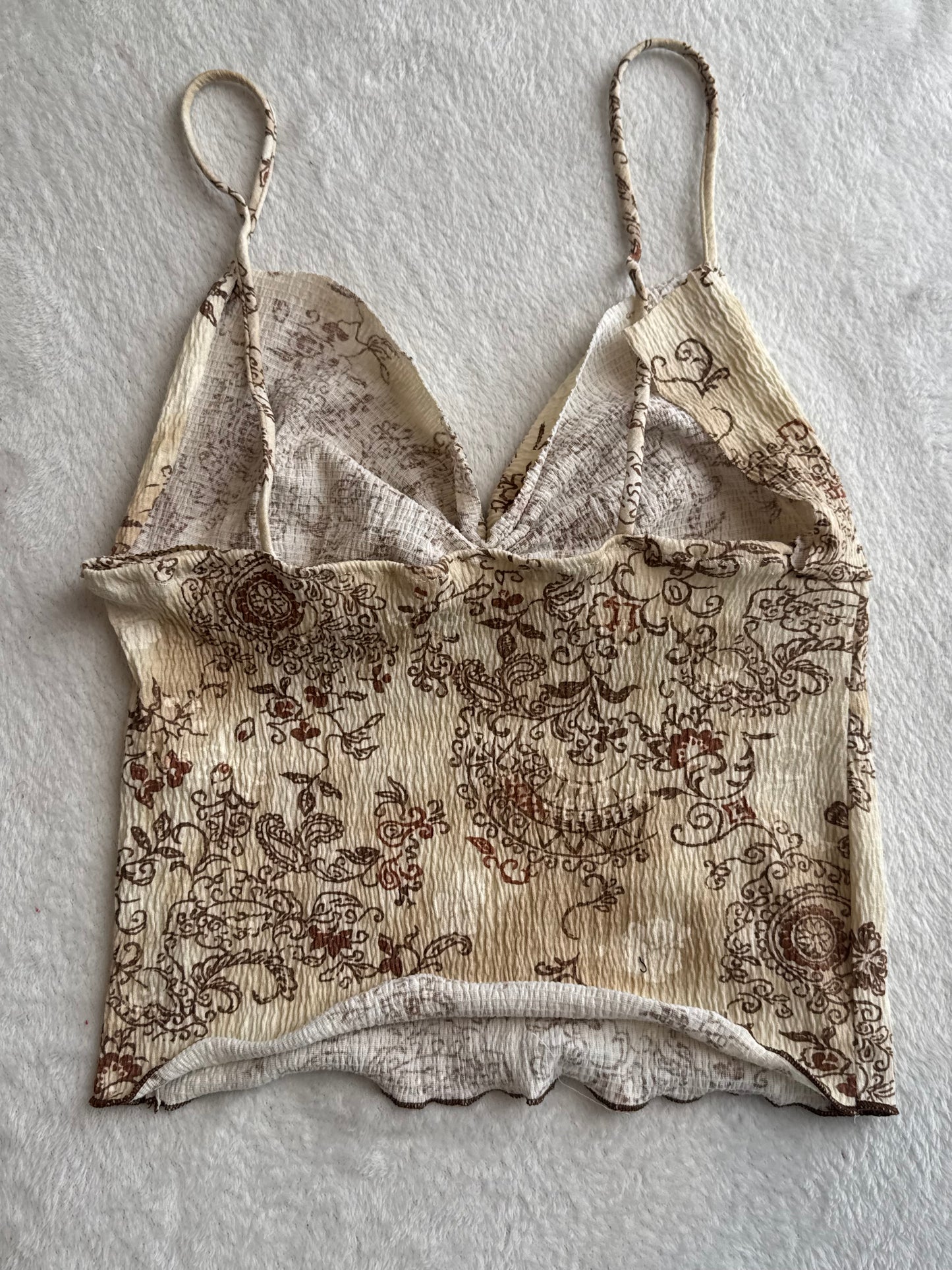 Beige Top with Brown Design and Ruching