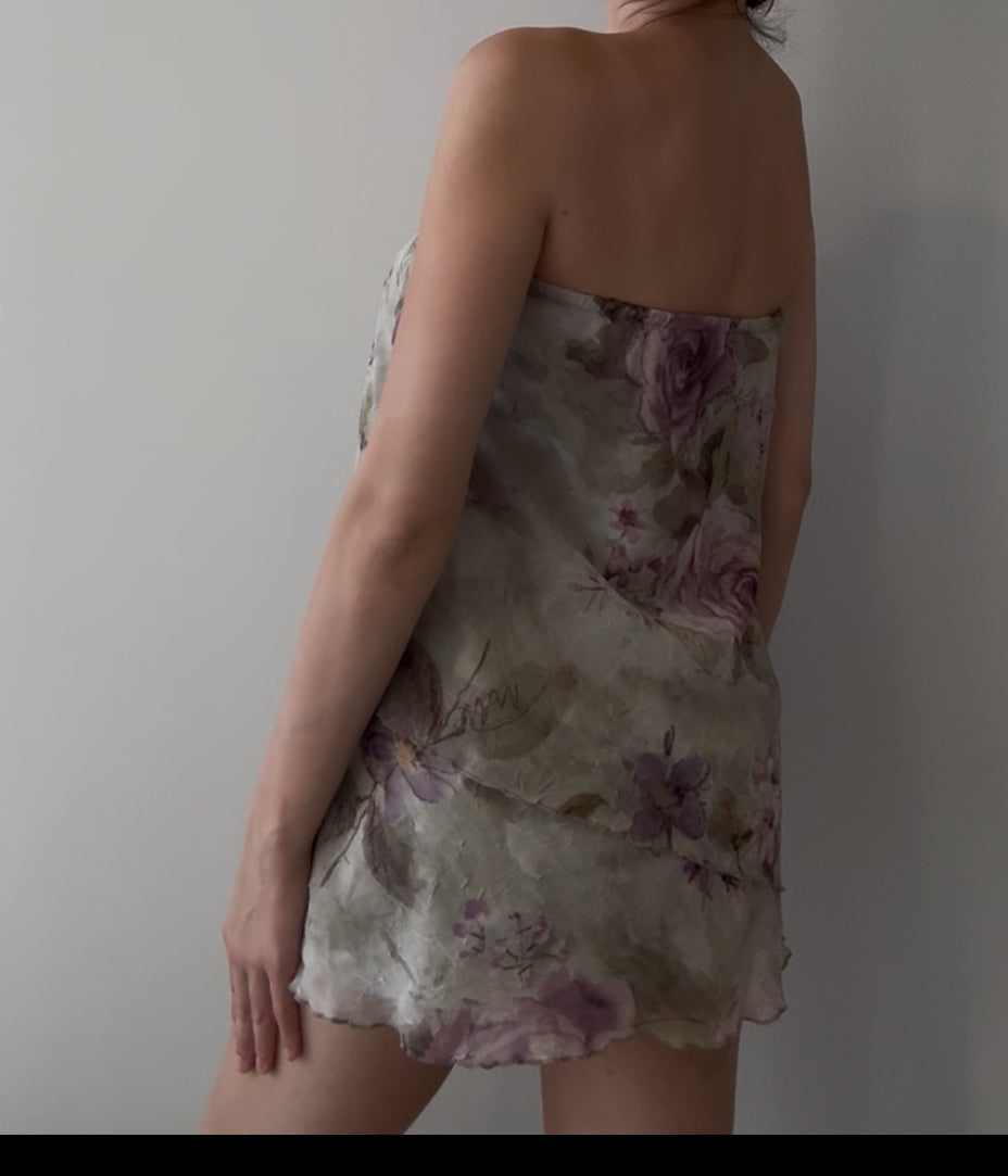 Flowy Green and Purple Floral Mini Dress