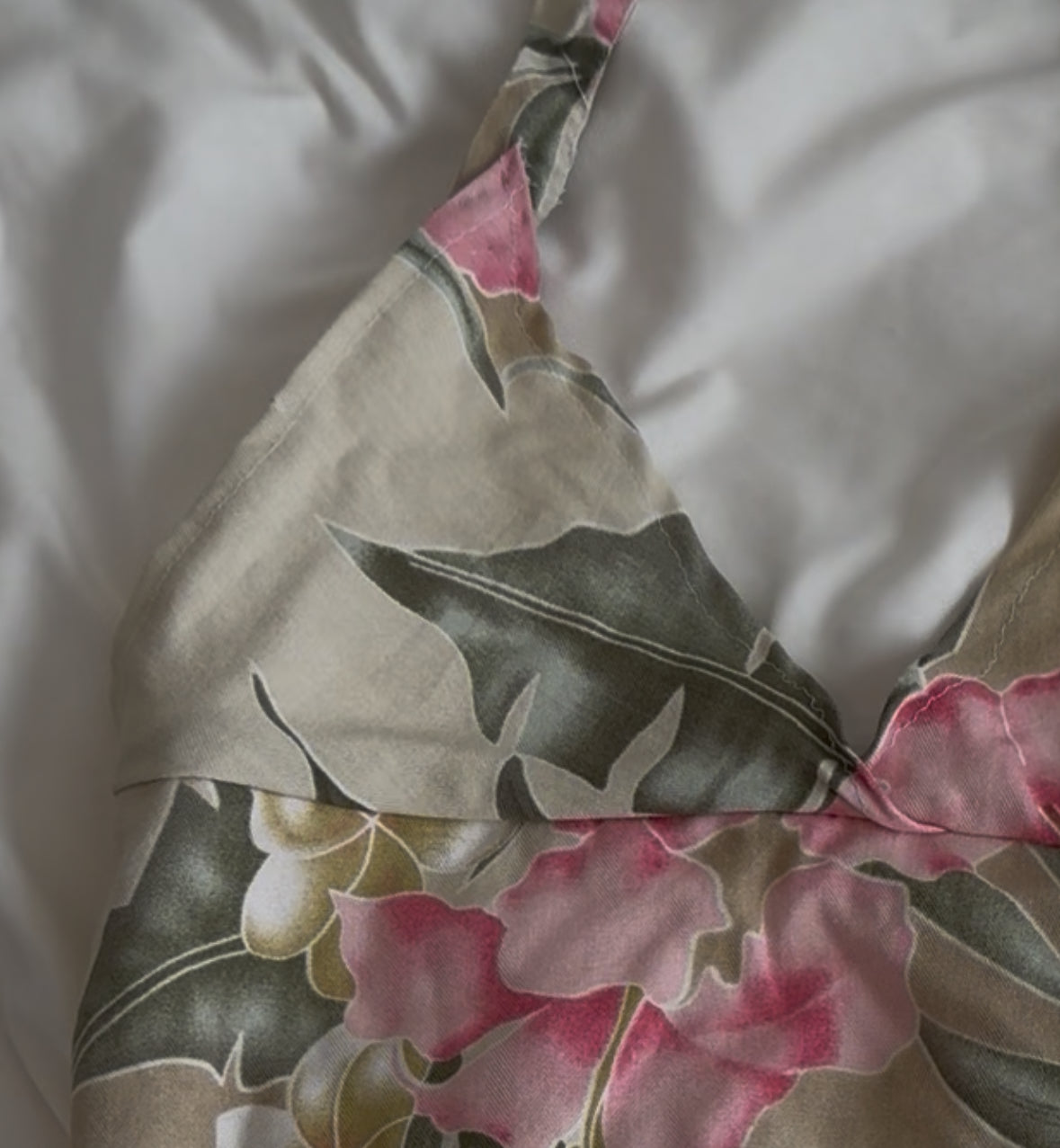 Beige Floral Halter Top with Adjustable Straps