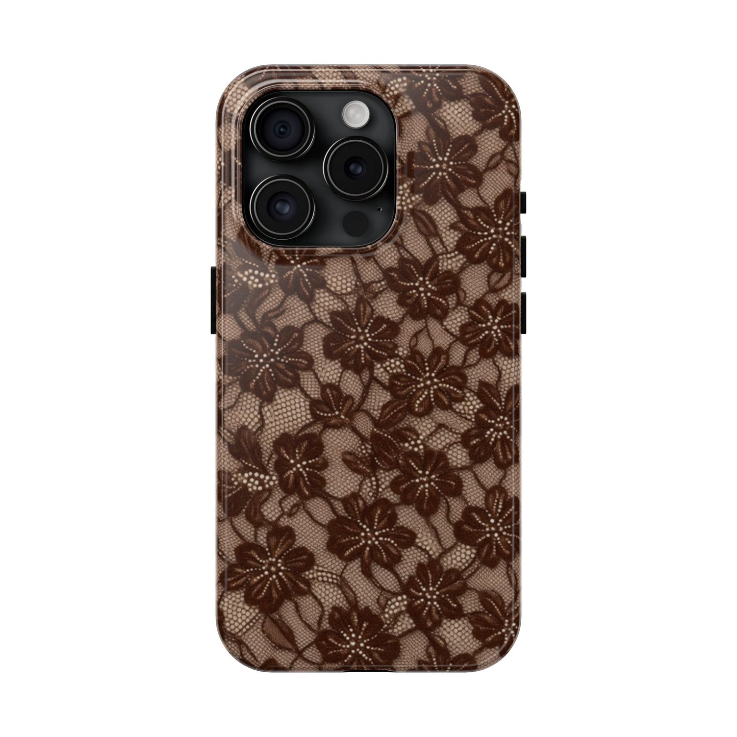 Brown Floral Lace - Protective Phone Case