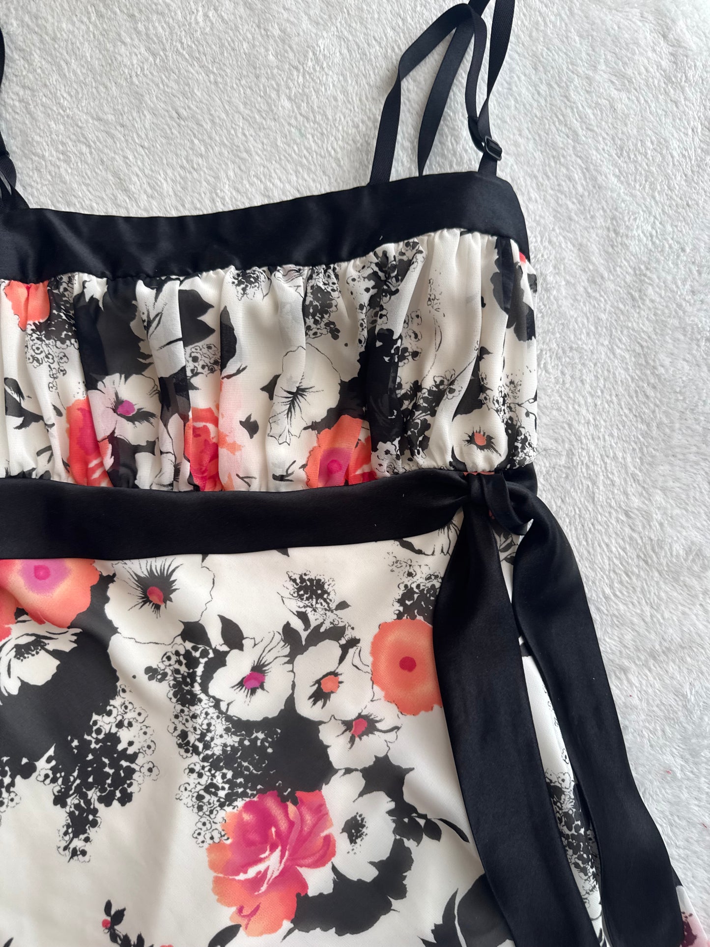 Y2K Floral Top with Black Ribbon