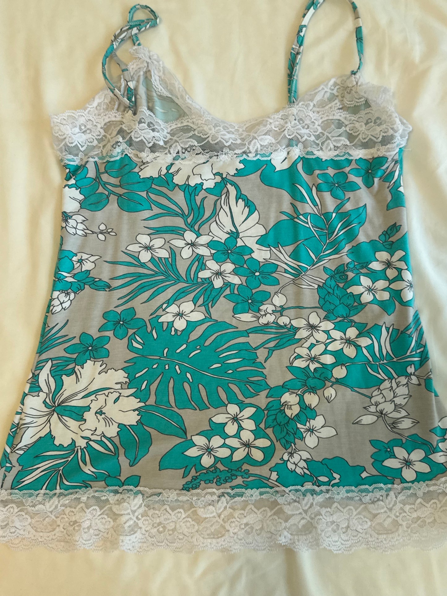 Y2K Teal and Blue Floral Cami with Lace