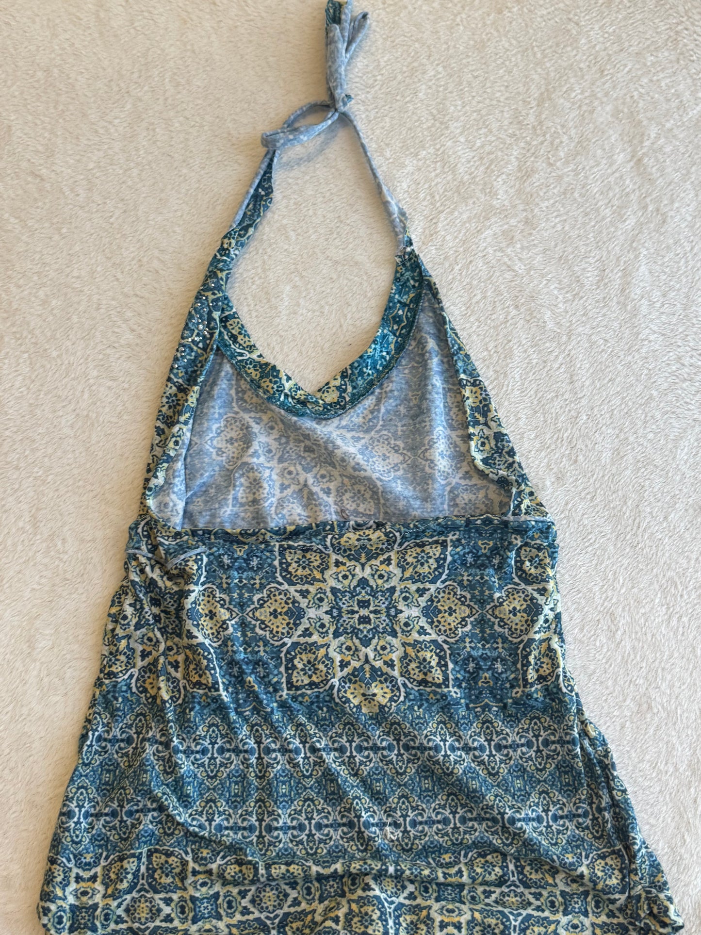 Blue and Yellow Halter Top with Unique Design