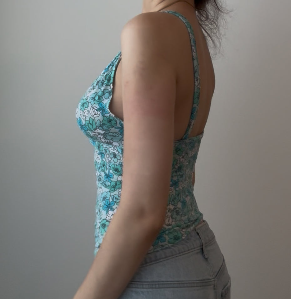 Blue and Teal Floral Babydoll Top