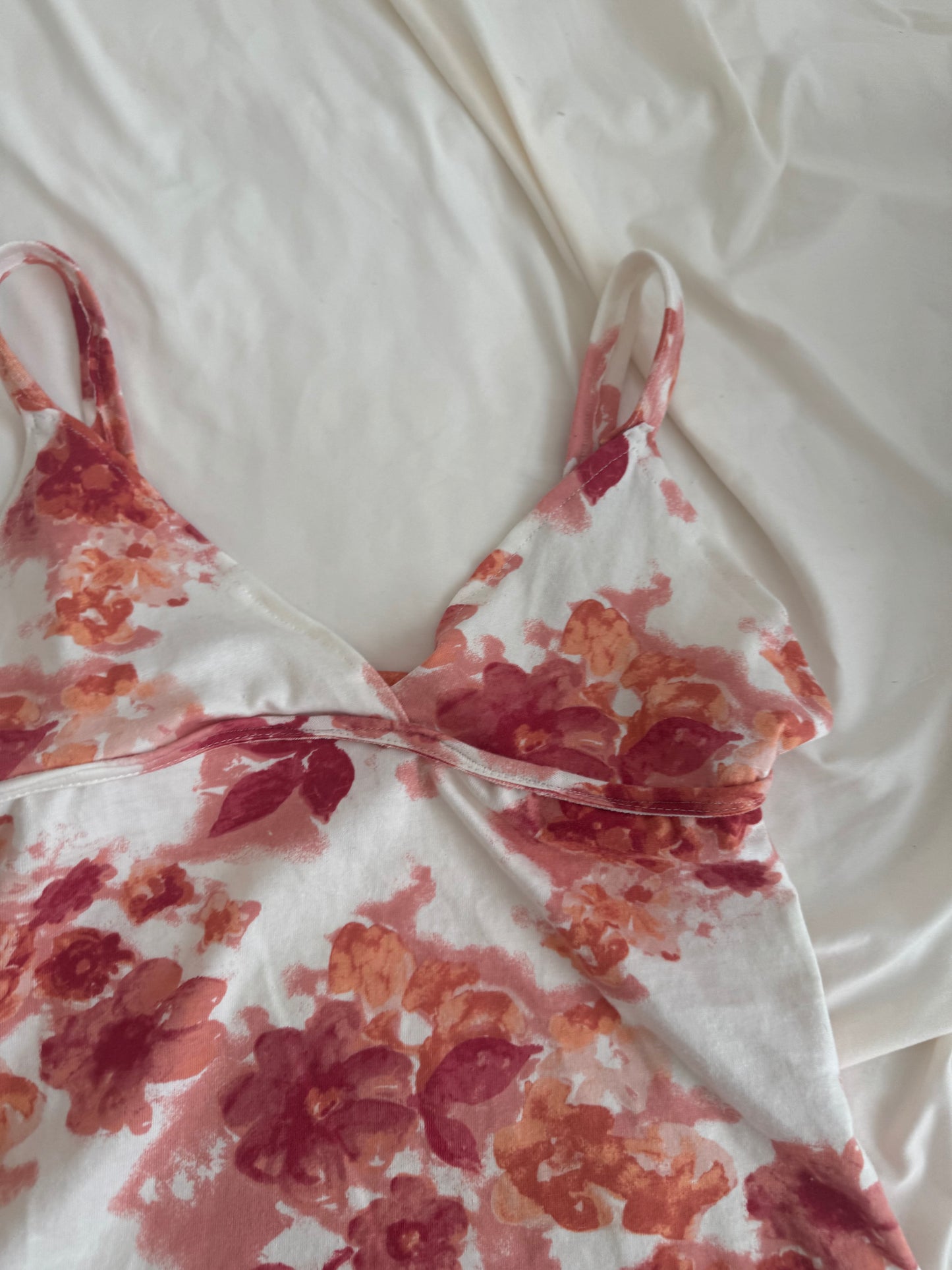 White Top with Orange and Pink Floral Design