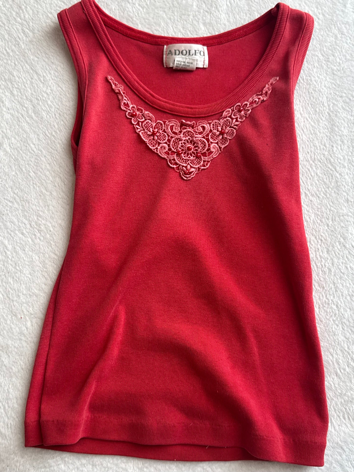 Red Top with Beads and Embroidery