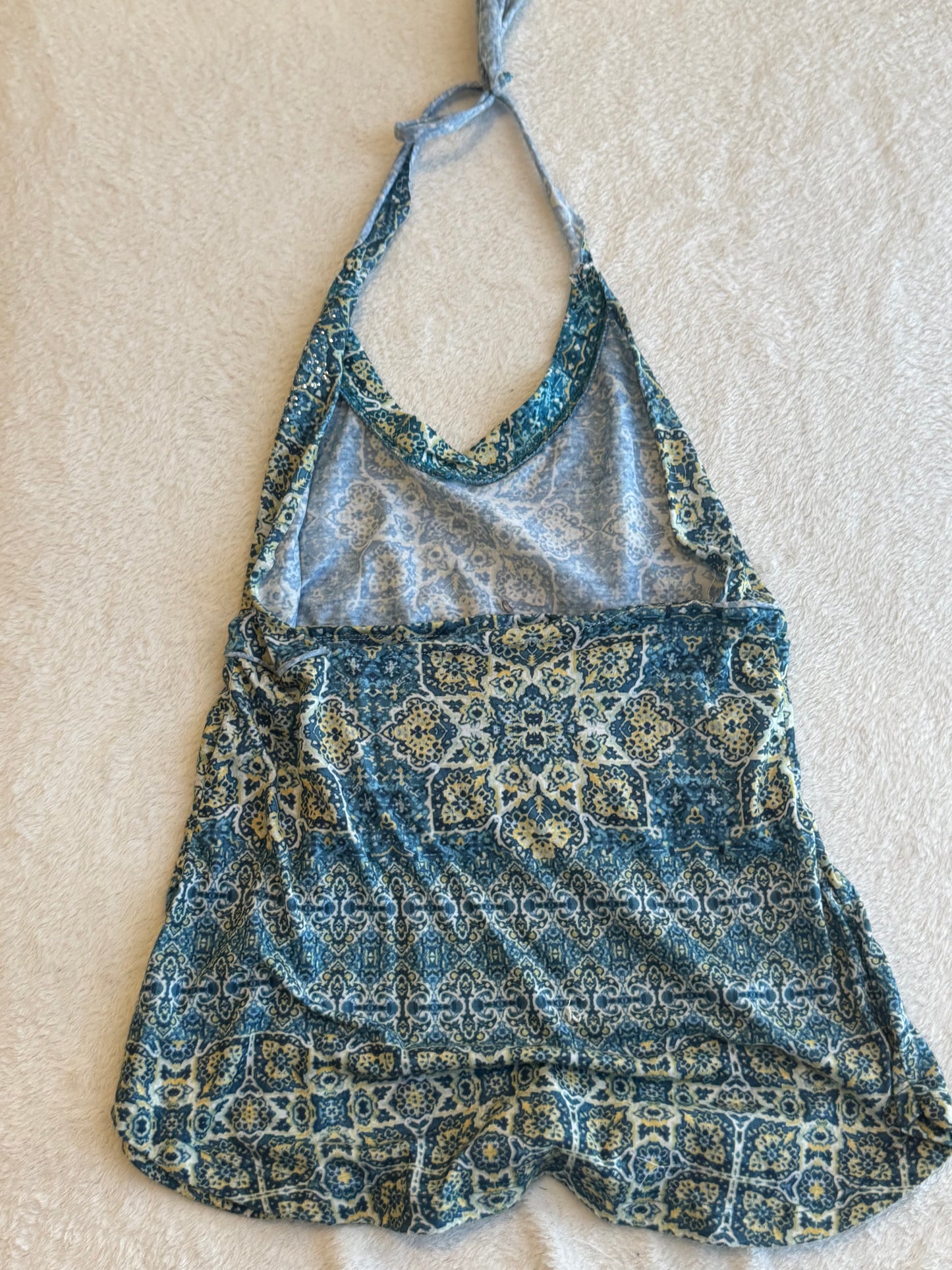 Blue and Yellow Halter Top with Unique Design