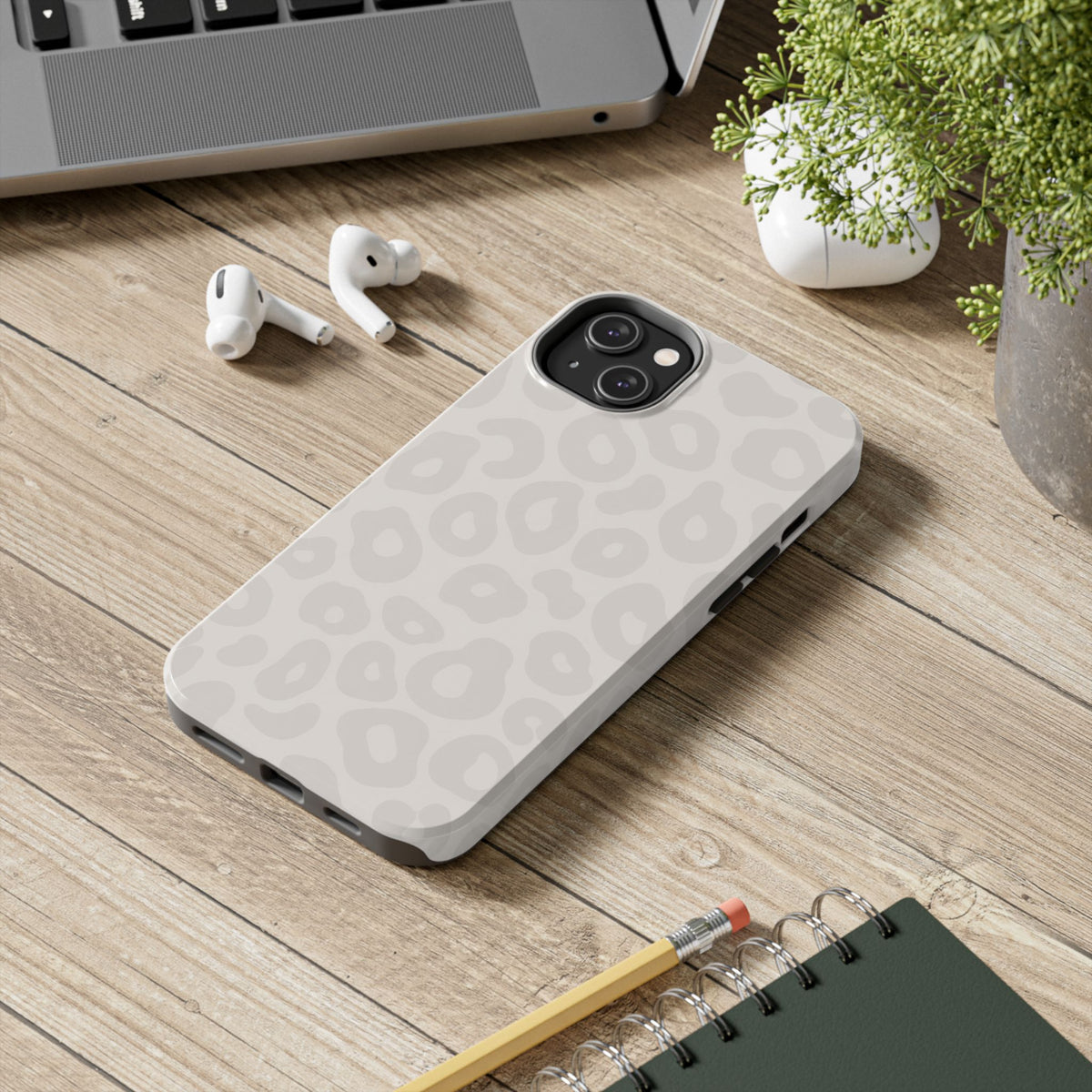Beige Leopard Tough Phone Case – Protective Animal Print Phone Cover