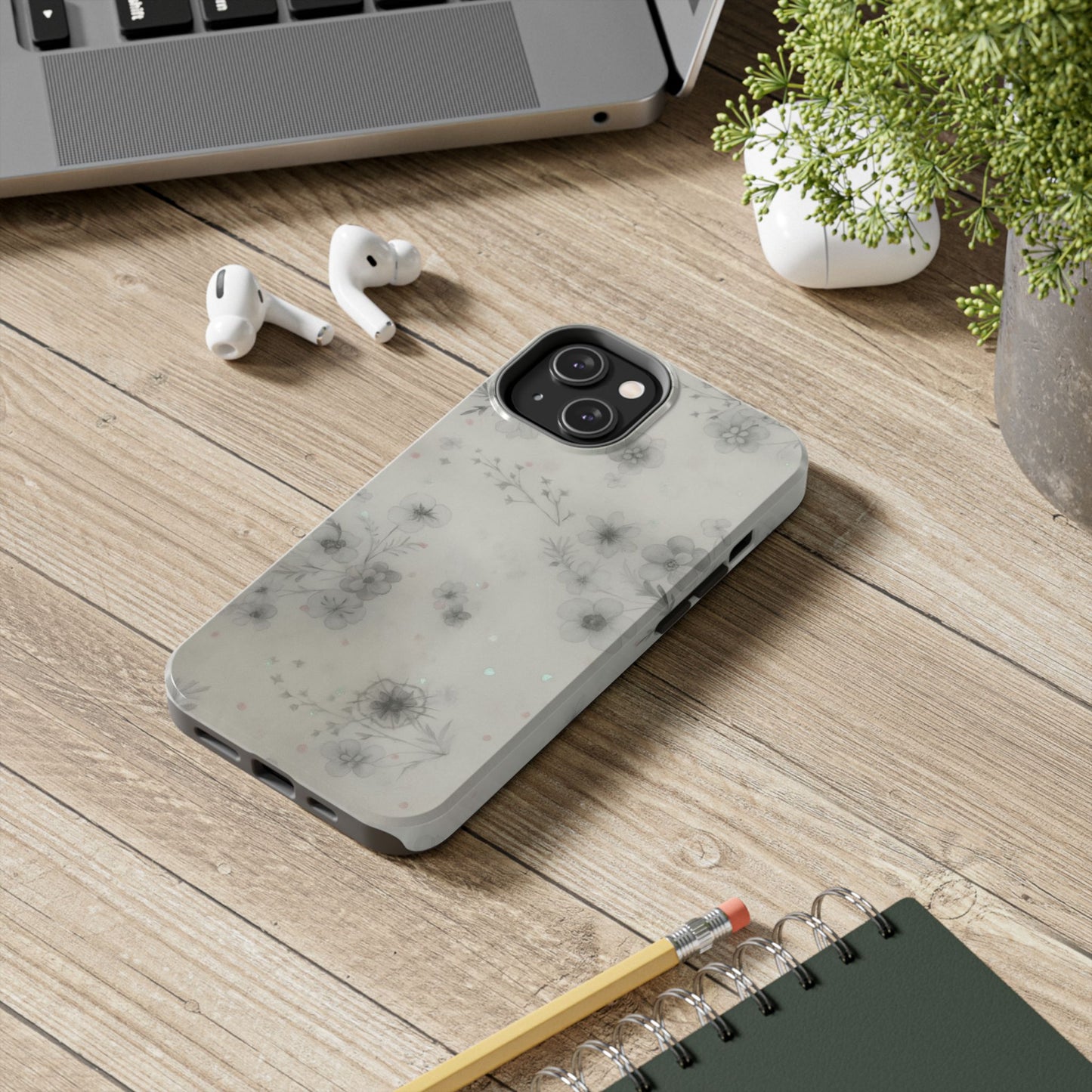Misty Gray Floral - Protective Phone Case