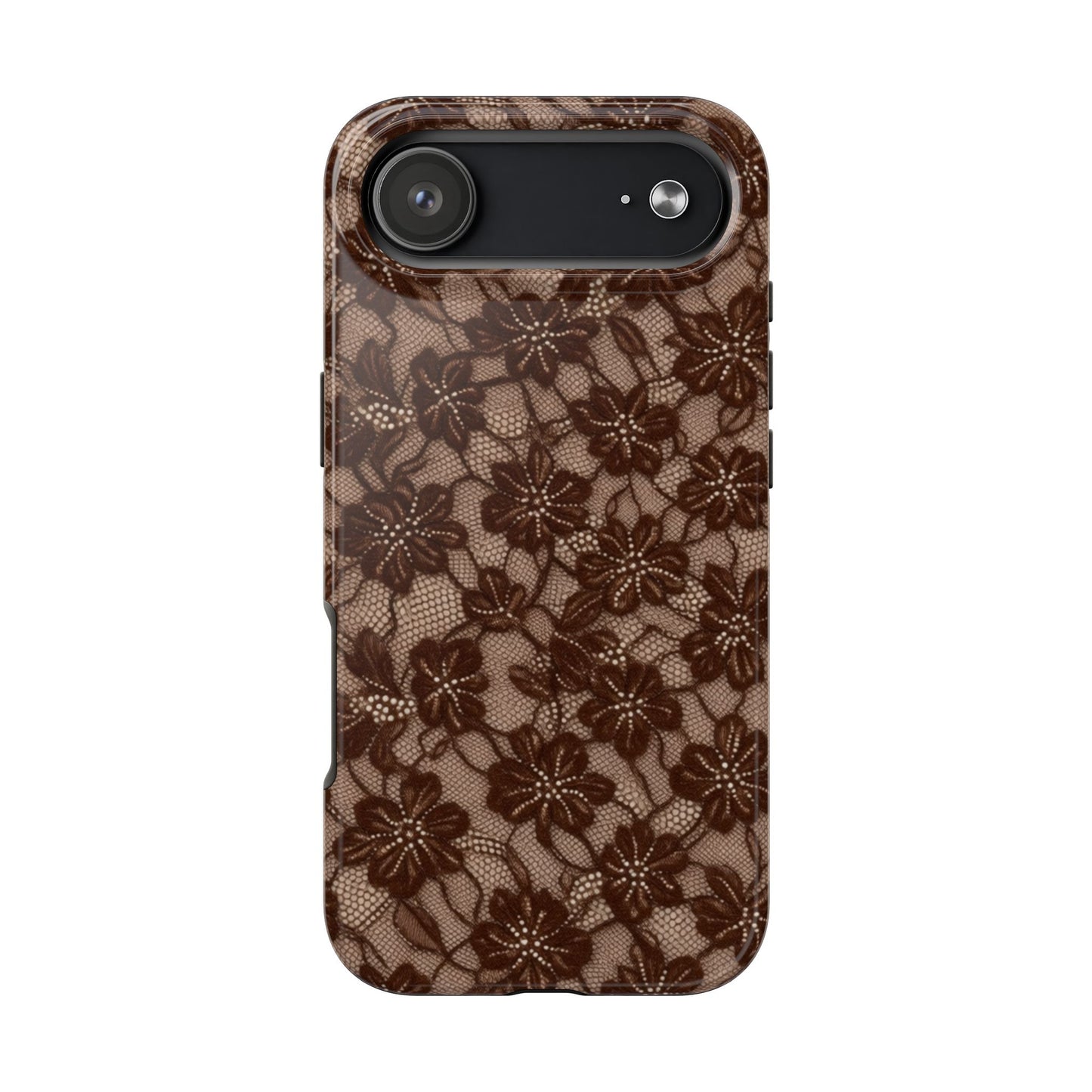 Brown Floral Lace - Protective Phone Case