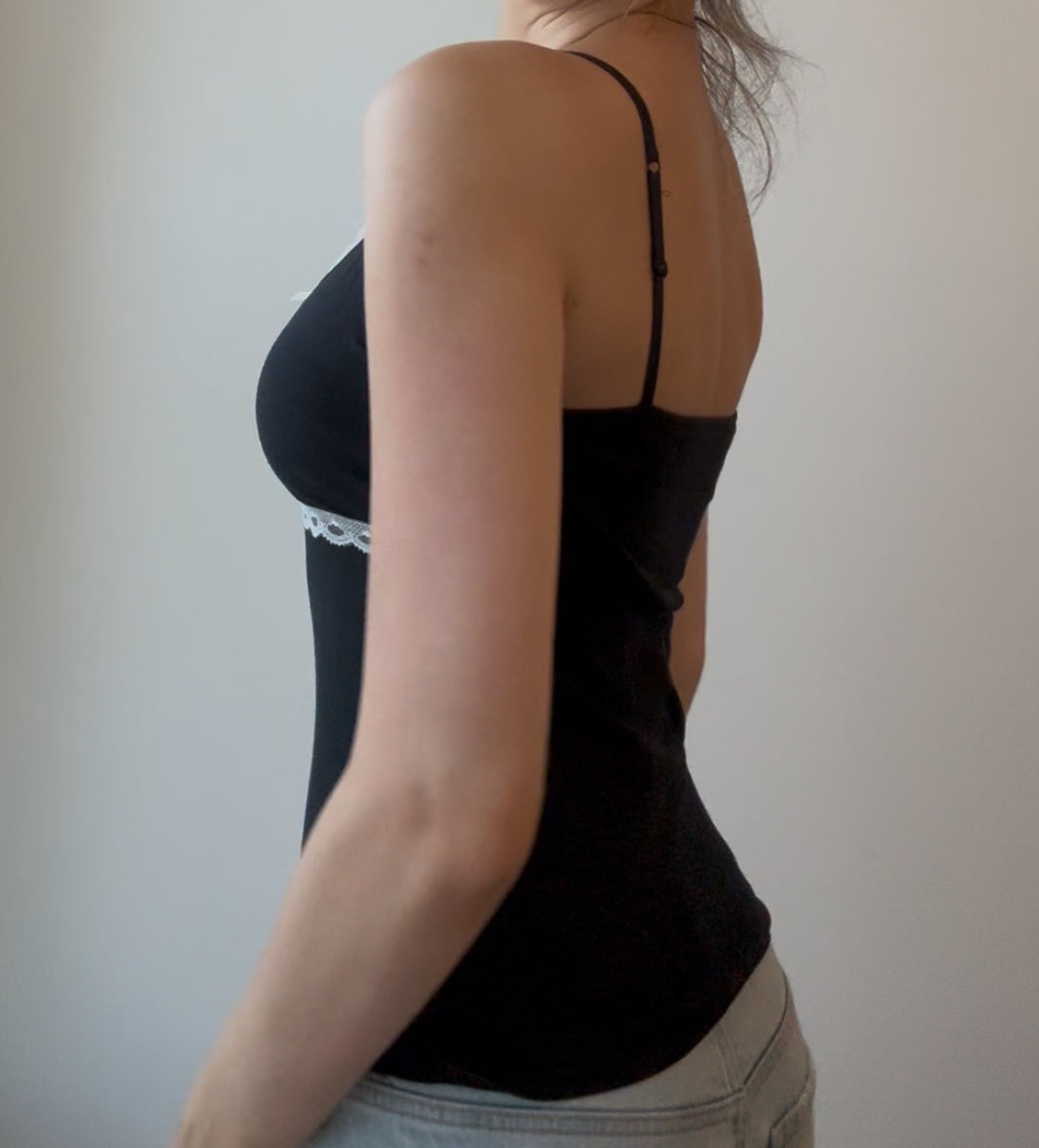 Black Cami with Lace, Rose, and Ribbon