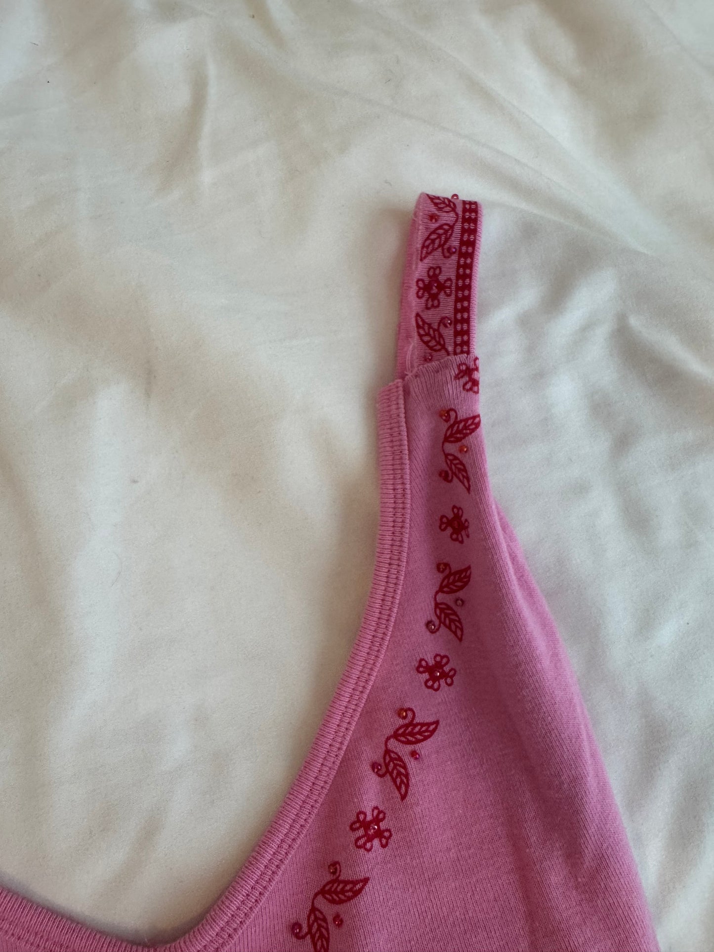 Pink Cami with Red Embroidery and Beading