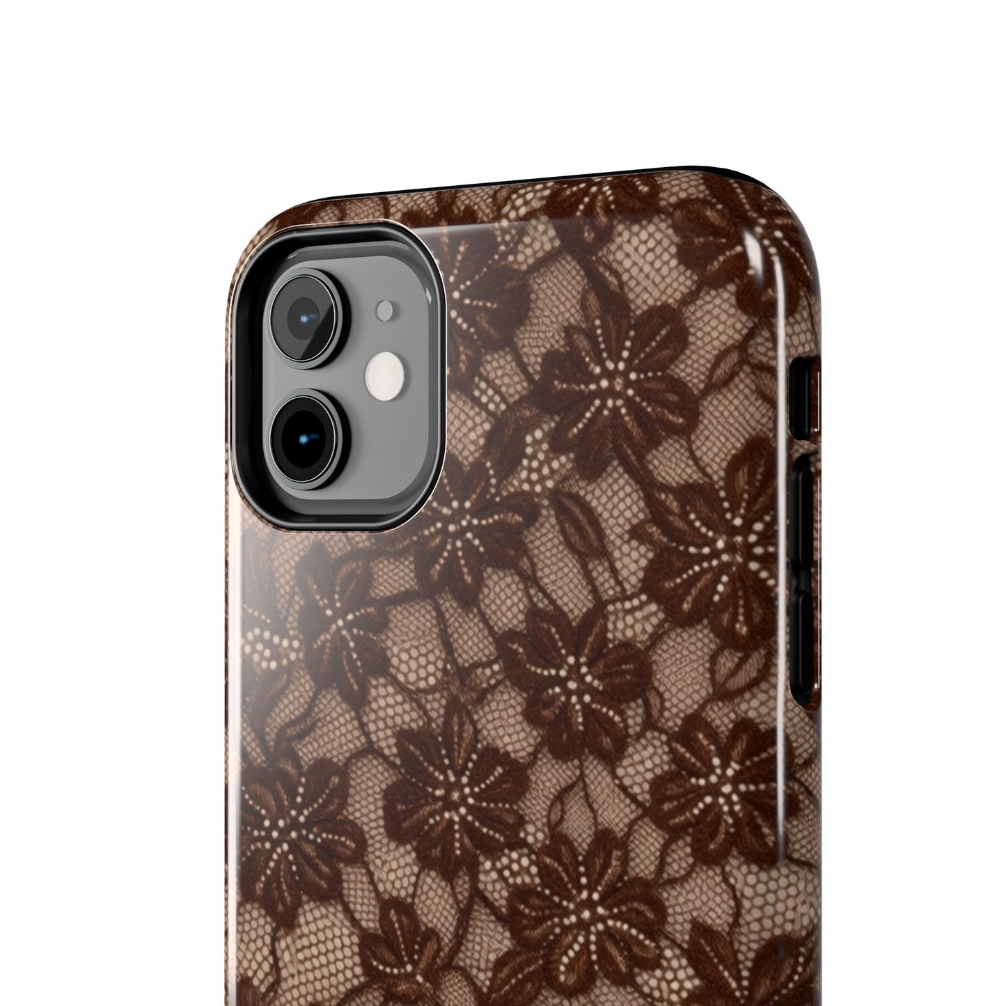 Brown Floral Lace - Protective Phone Case