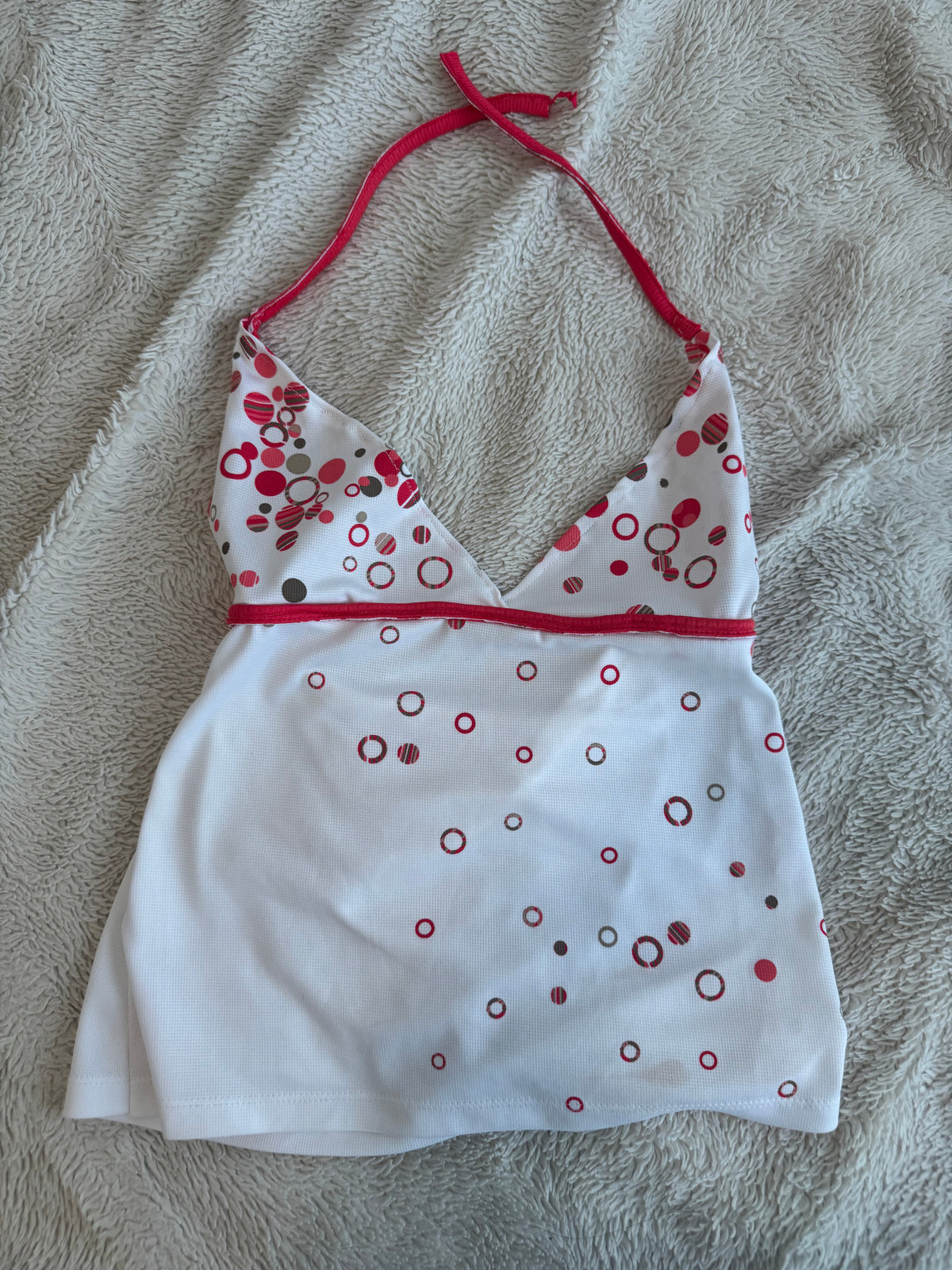White and Red Polka Dot Halter Top