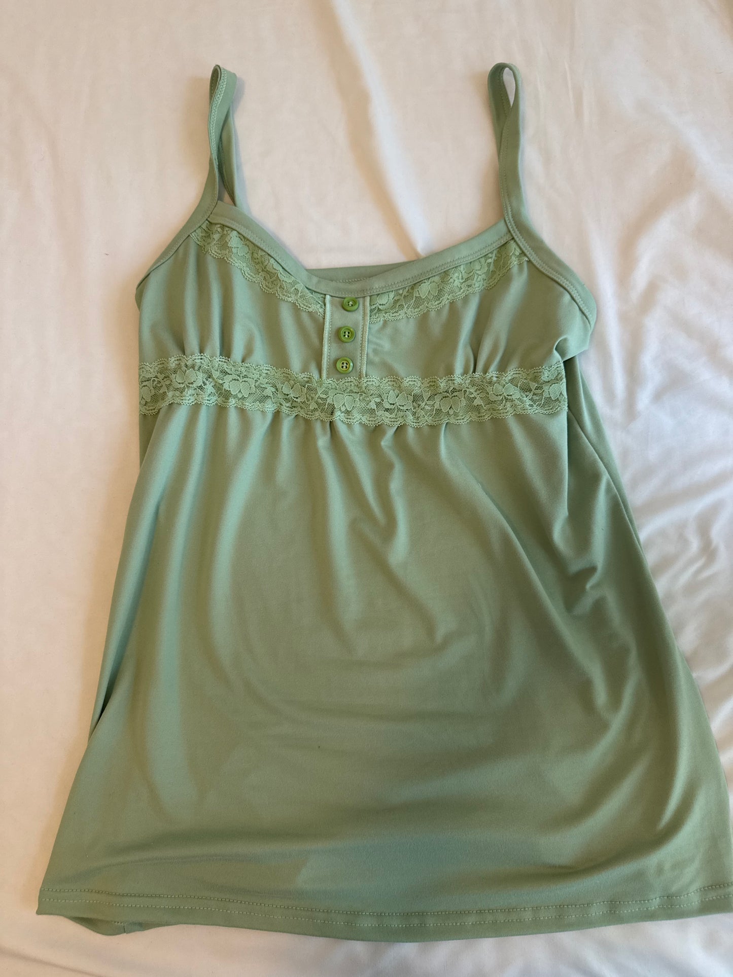 Green Cami with Buttons and Lace