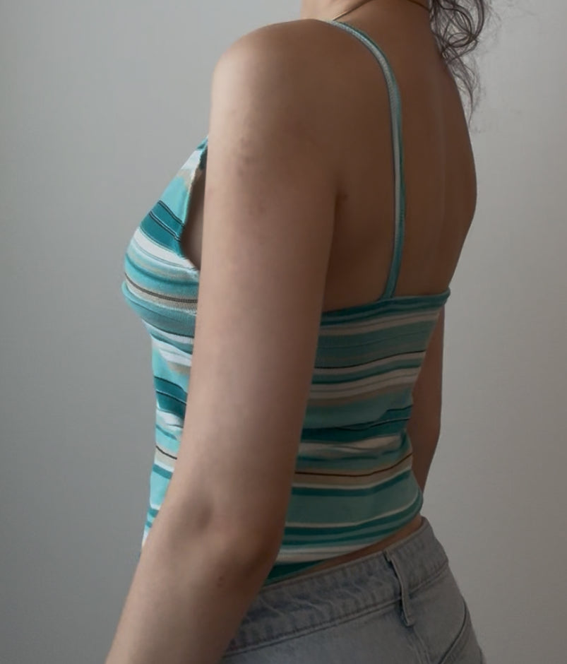 Blue Multicolor Striped Top