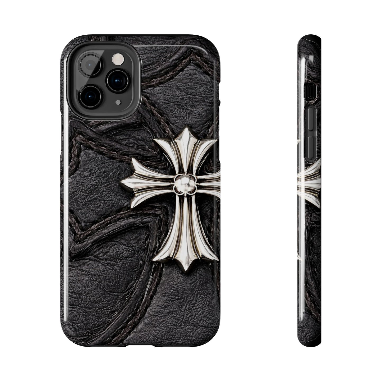 Black Leather Cross - Protective Phone Case