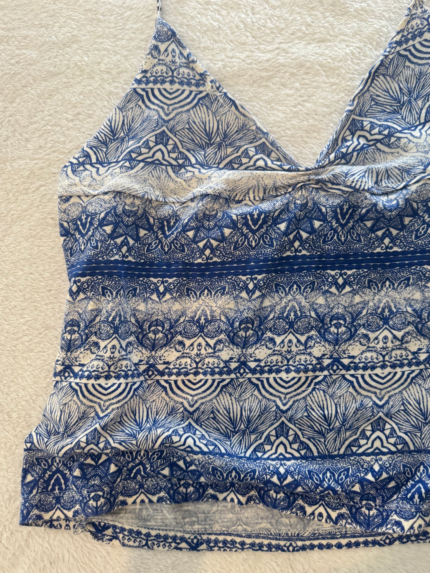 Blue and White Floral Design Halter Top