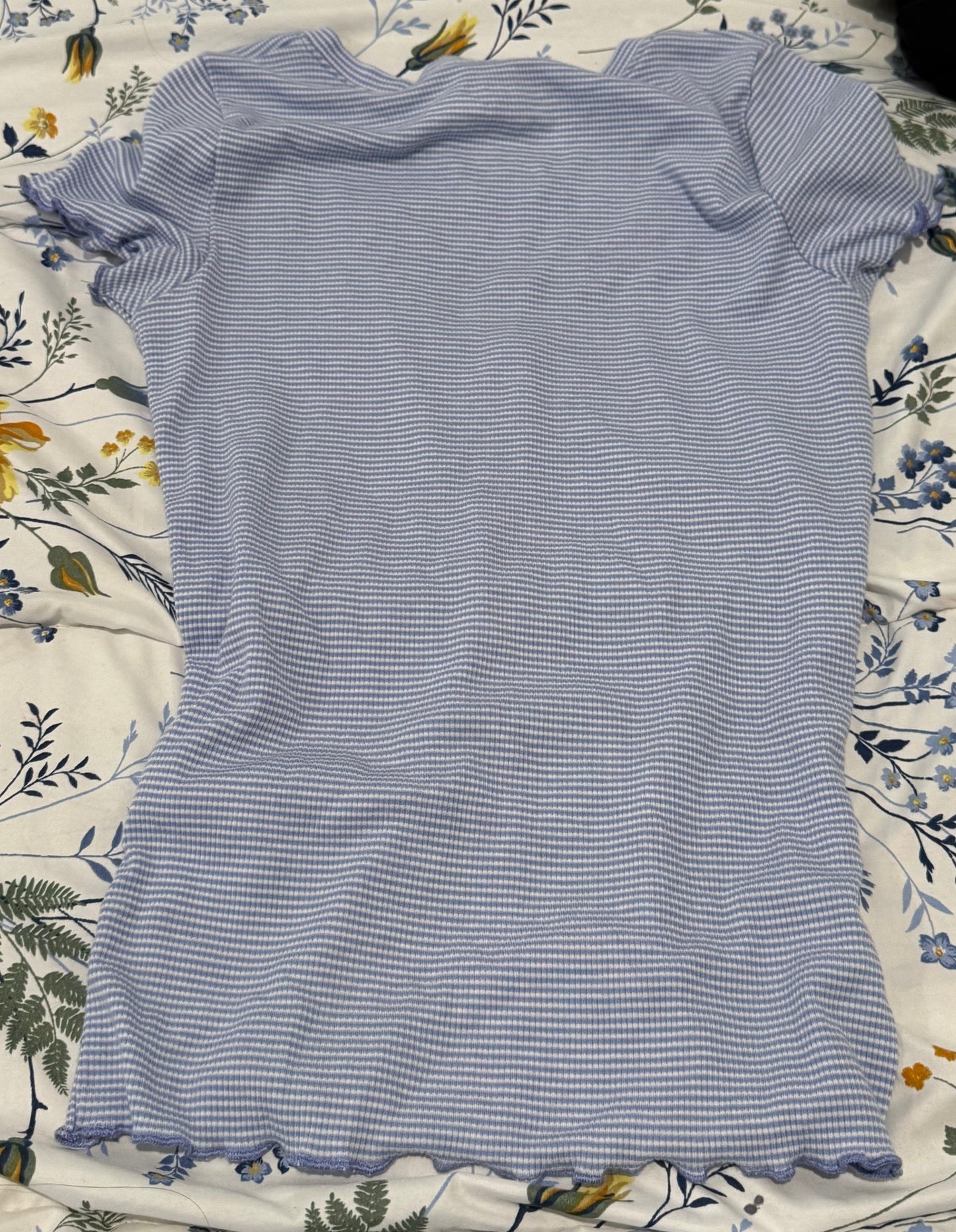 Light Blue and White Striped Ribbed Top with Buttons
