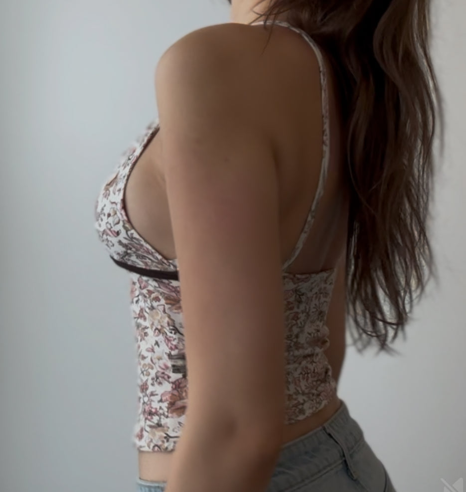 Pink and White Top with Dark Brown Waistband