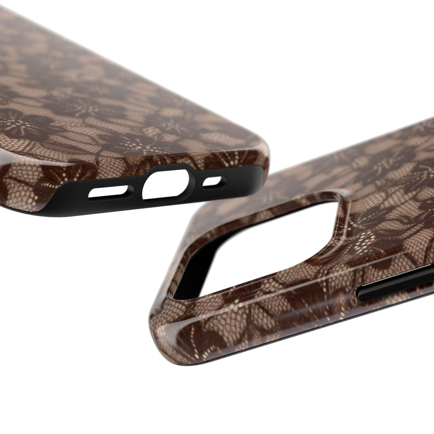 Brown Floral Lace - Protective Phone Case