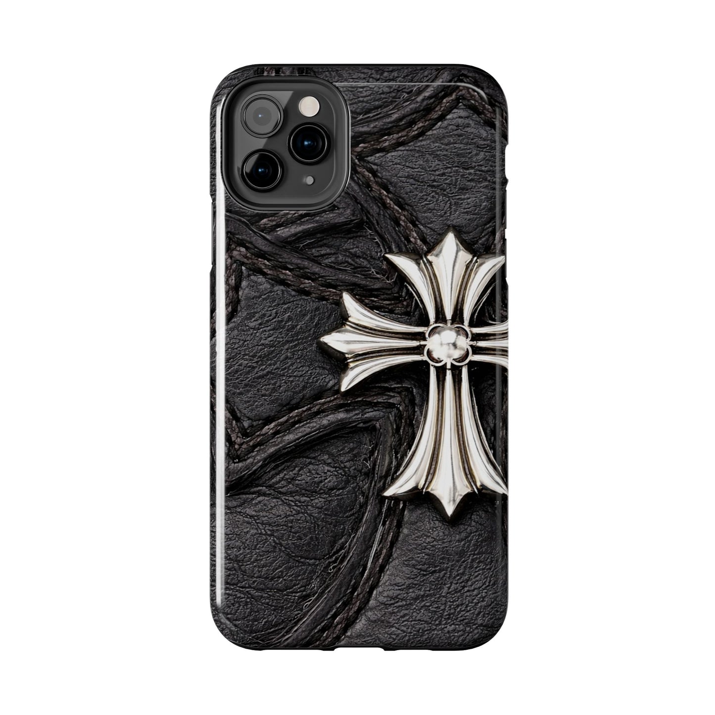 Black Leather Cross - Protective Phone Case