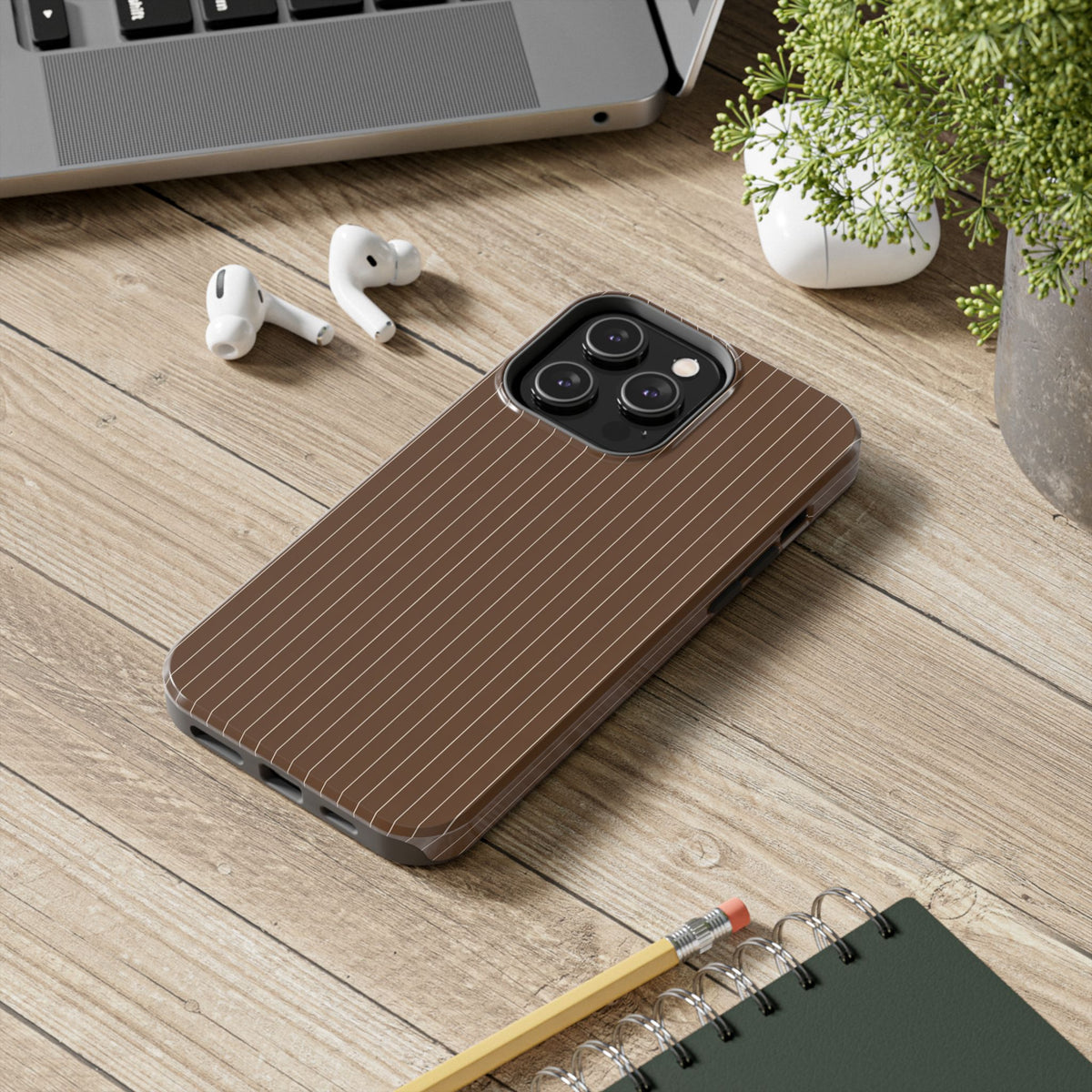 Brown Pinstripe - Protective Phone Case